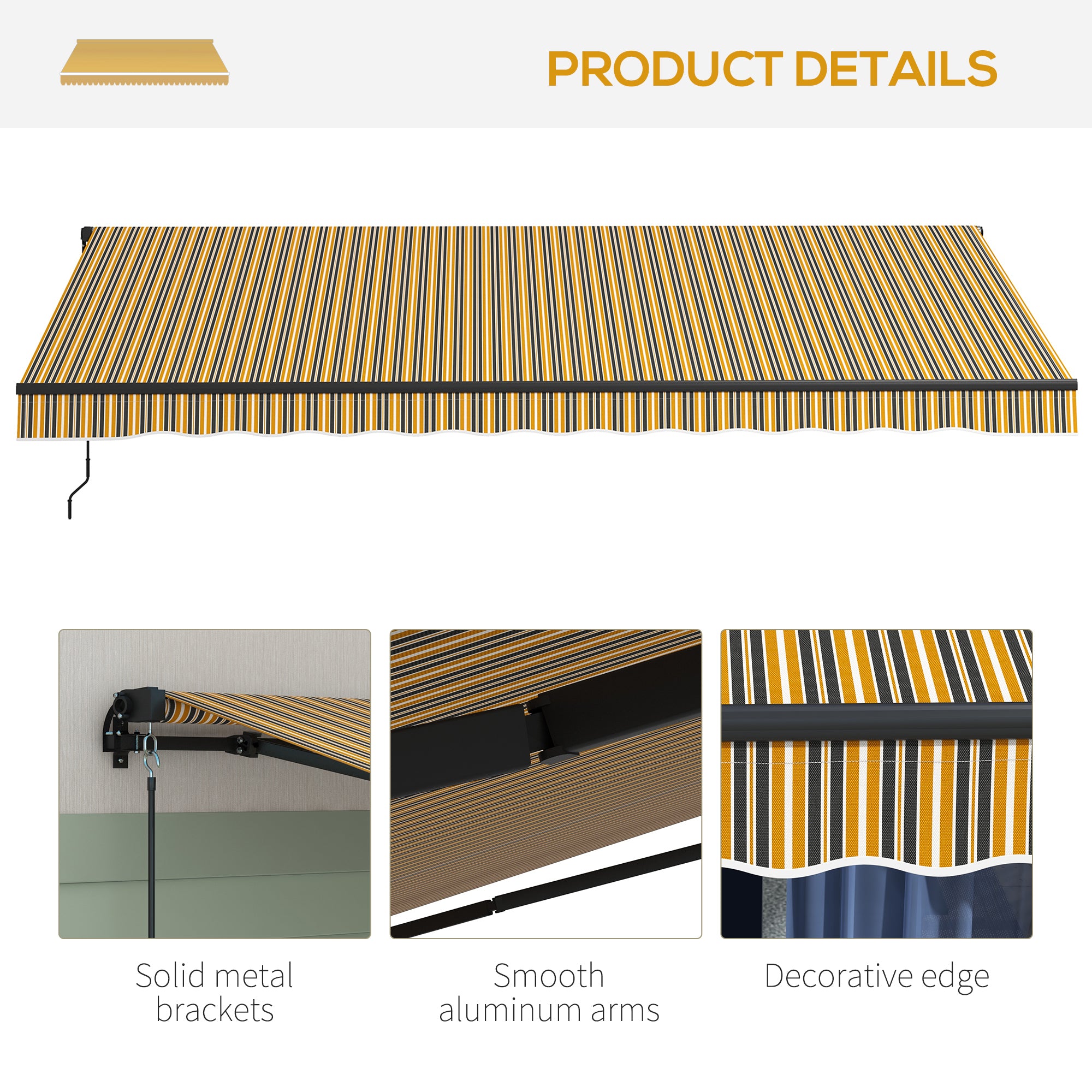 15' x 10' Retractable Awning, 280gsm UV Resistant Sunshade Shelter, for Deck, Balcony, Yard, Amber and Dark Grey Window Awnings at Gallery Canada