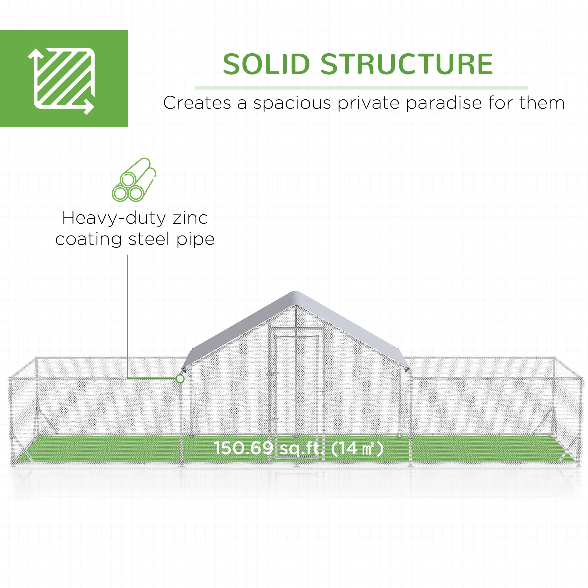 Chicken Run, 23' x 6.6' Metal Chicken Coop with Waterproof and Anti-UV Cover, Spire Roof, Door, for 12-14 Chickens, Ducks, Rabbits, Sliver Chicken Coops at Gallery Canada