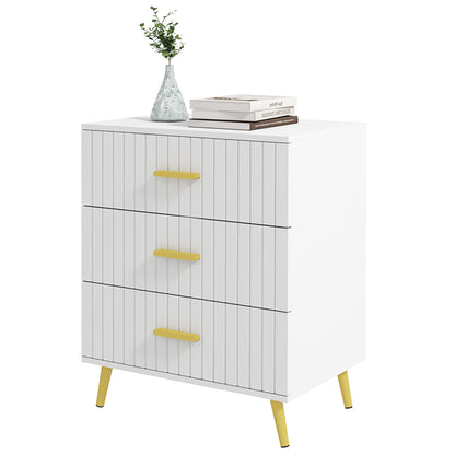 3 Drawer Cabinet, Drawer Chest for Bedroom, Chest of Drawers with Aluminium Legs and Gold Handles, White Storage Cabinets   at Gallery Canada