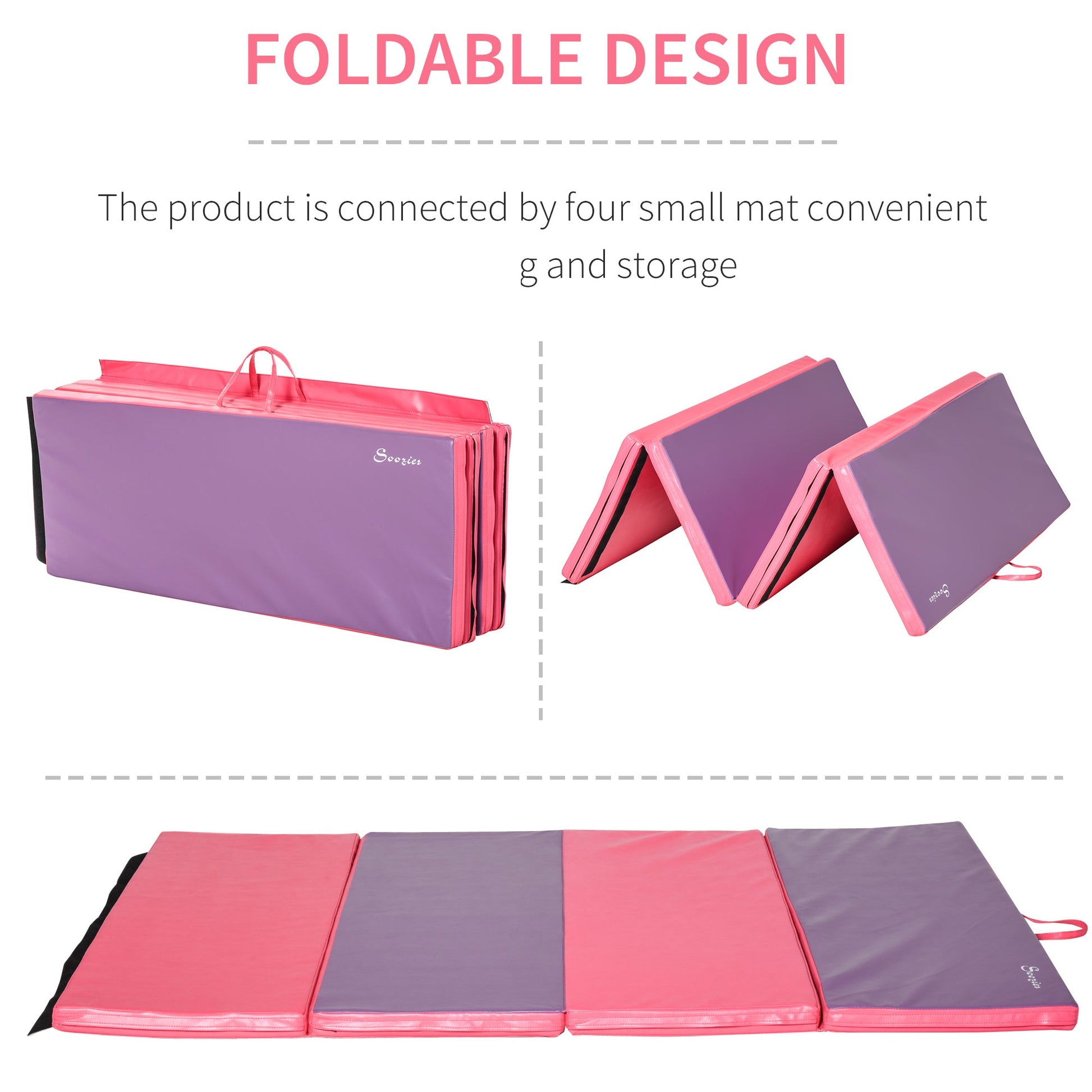 4'x6'x2'' Folding Gymnastics Tumbling Mat, Exercise Mat with Carrying Handles for Yoga, MMA, Martial Arts, Stretching, Core Workouts, Pink and Purple - Gallery Canada