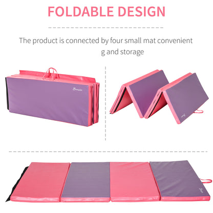 4'x6'x2'' Folding Gymnastics Tumbling Mat, Exercise Mat with Carrying Handles for Yoga, MMA, Martial Arts, Stretching, Core Workouts, Pink and Purple Gymnastics Mats   at Gallery Canada