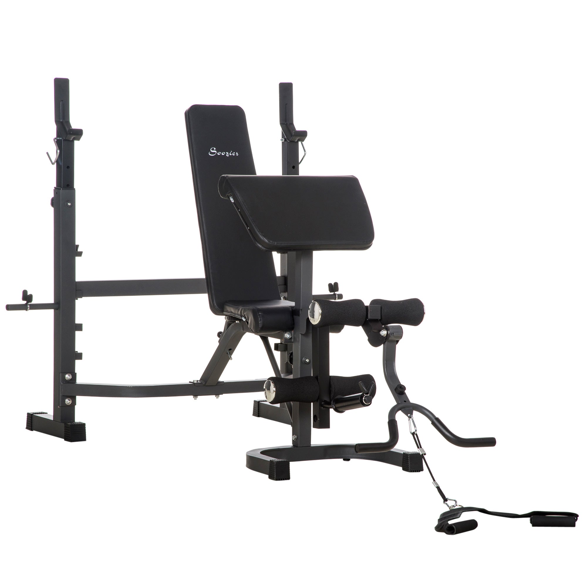 Weight Bench Stand with Squat Rack, Adjustable Olympic Bench, Multifunctional Arm Curl Pad, Leg Extension, Grey Weight Benches Multi Colour  at Gallery Canada