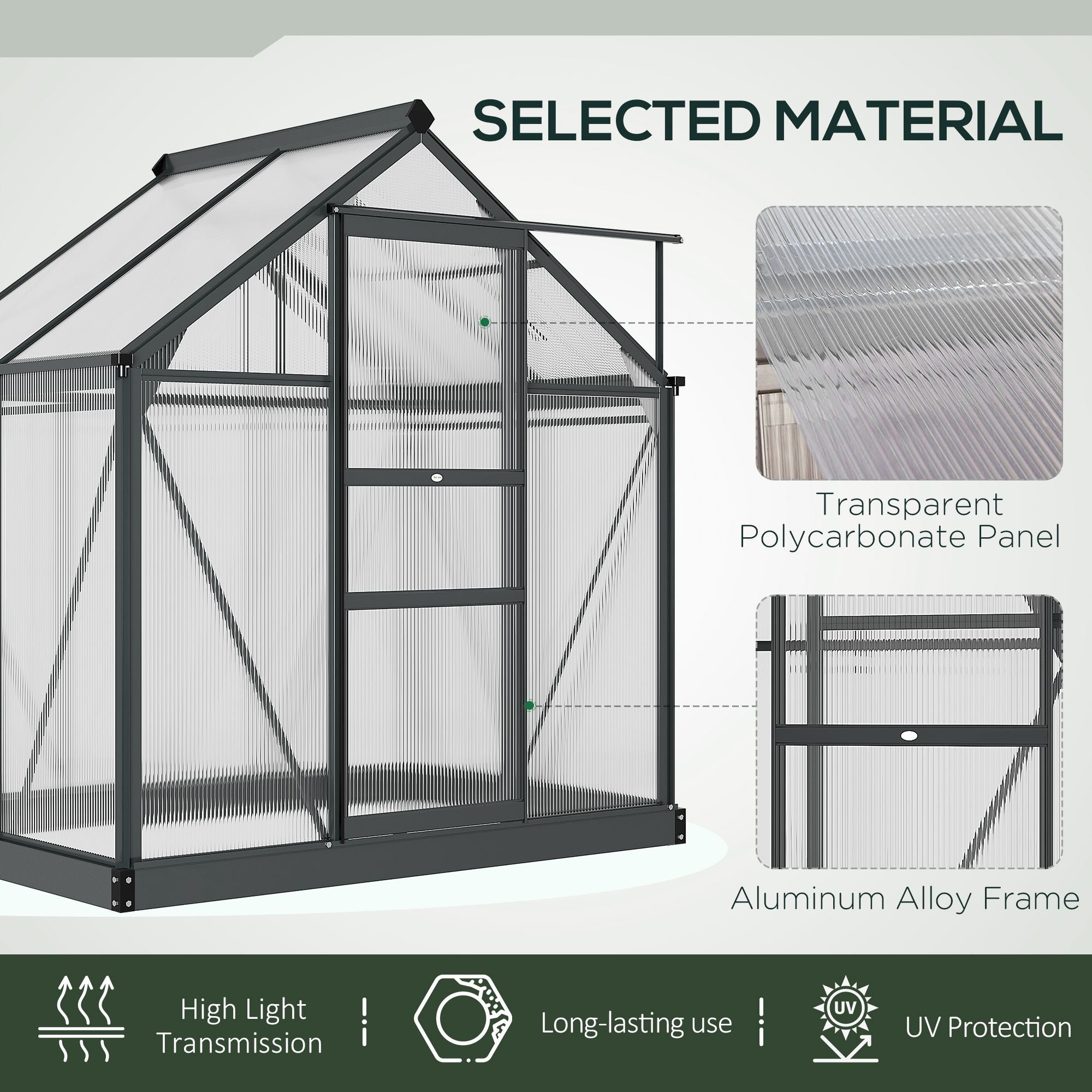 Greenhouse Garden Green House Outdoor Greenhouse Kit PC Board with Sliding Door, 6.2' x 4.3' x 6.6' Grey Walk In Greenhouses   at Gallery Canada