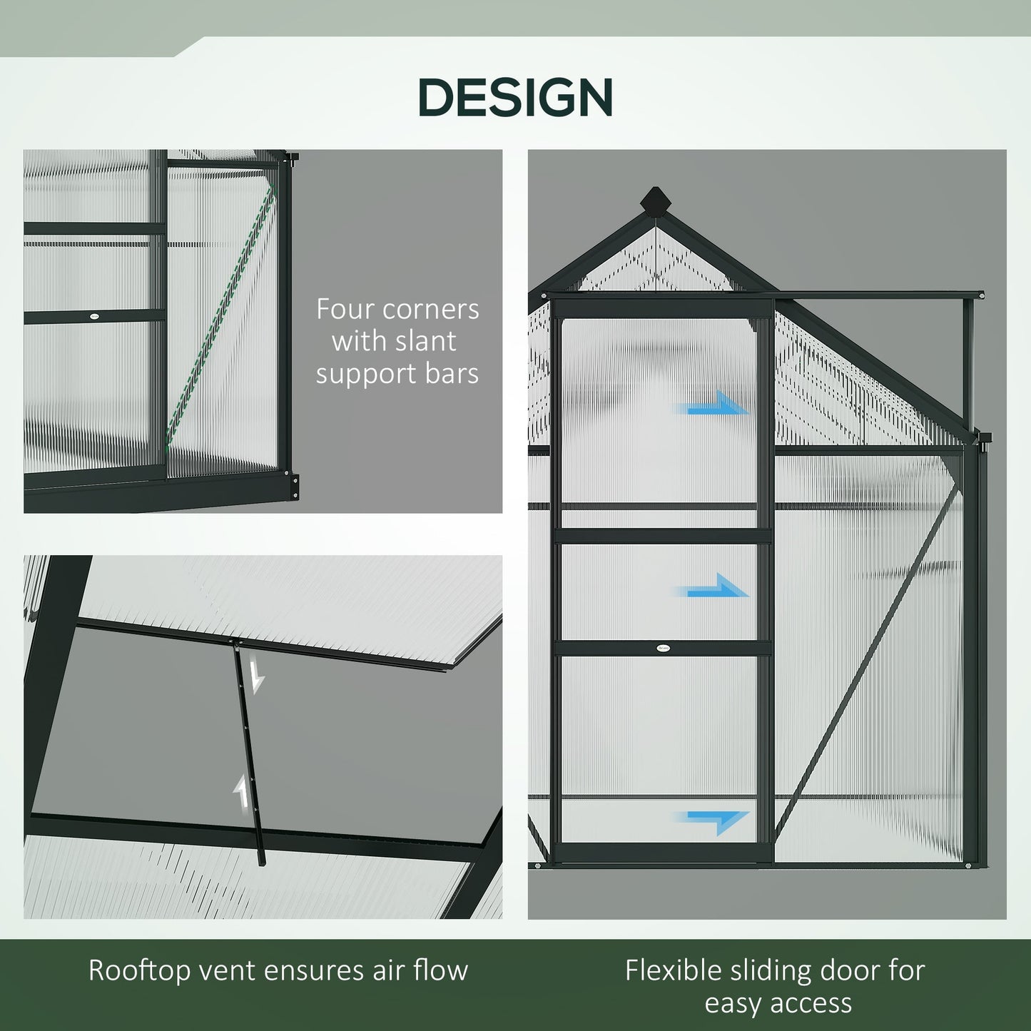 Greenhouse Garden Green House Outdoor Greenhouse Kit PC Board with Sliding Door, 6.2' x 4.3' x 6.6' Grey Walk In Greenhouses   at Gallery Canada