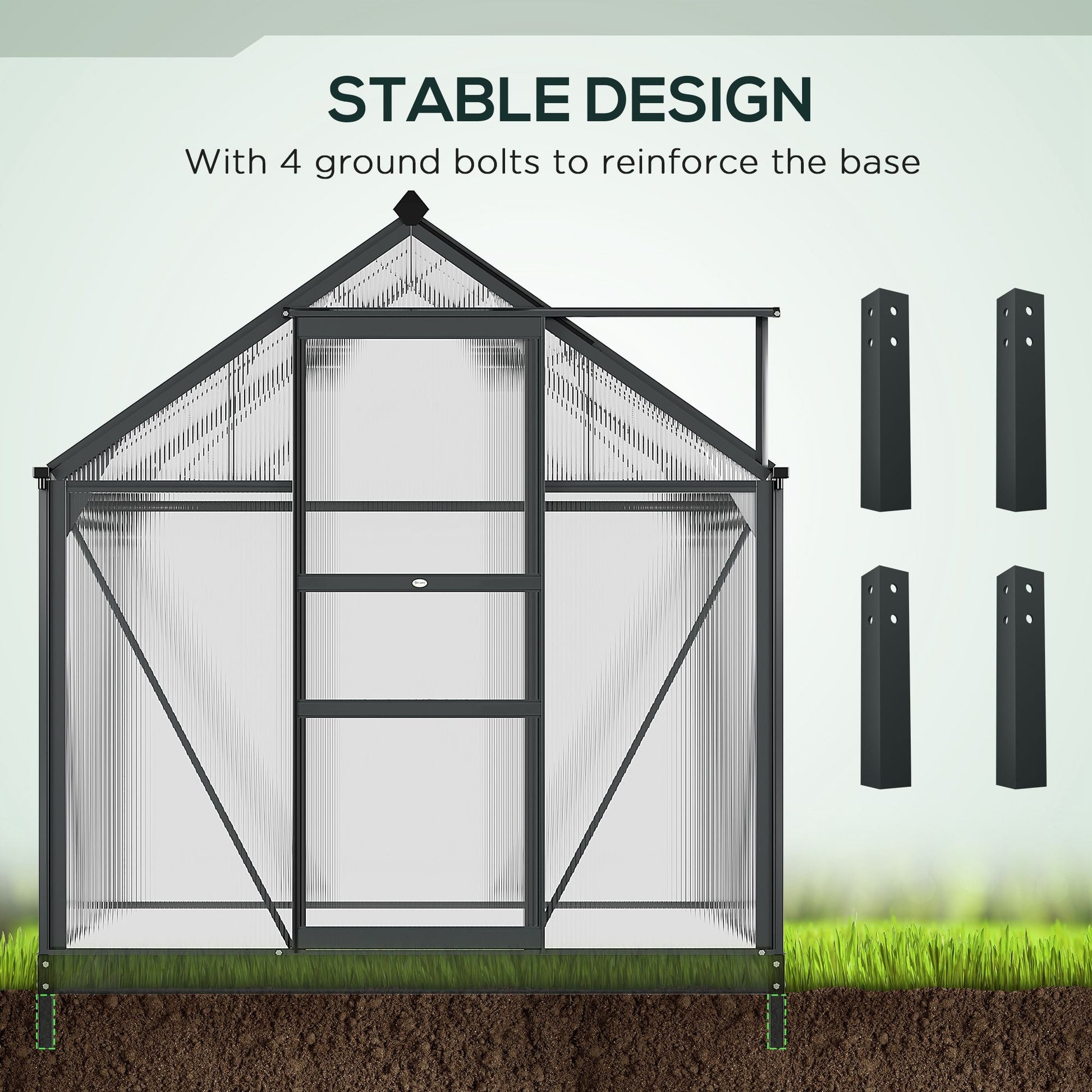 Greenhouse Garden Green House Outdoor Greenhouse Kit PC Board with Sliding Door, 6.2' x 4.3' x 6.6' Grey Walk In Greenhouses   at Gallery Canada