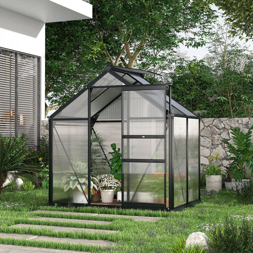 Greenhouse Garden Green House Outdoor Greenhouse Kit PC Board with Sliding Door, 6.2' x 4.3' x 6.6' Grey