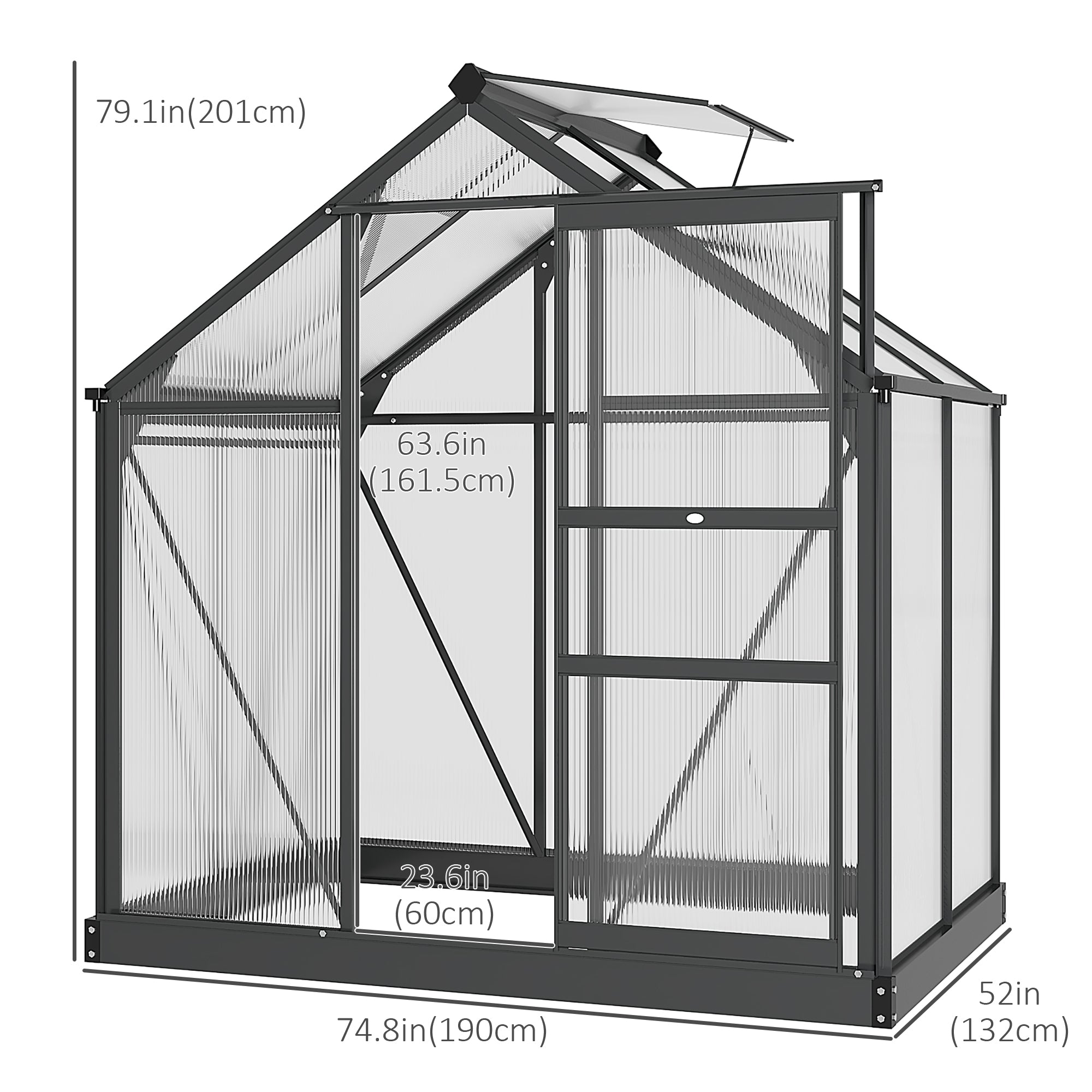 Greenhouse Garden Green House Outdoor Greenhouse Kit PC Board with Sliding Door, 6.2' x 4.3' x 6.6' Grey Walk In Greenhouses Multi Colour  at Gallery Canada