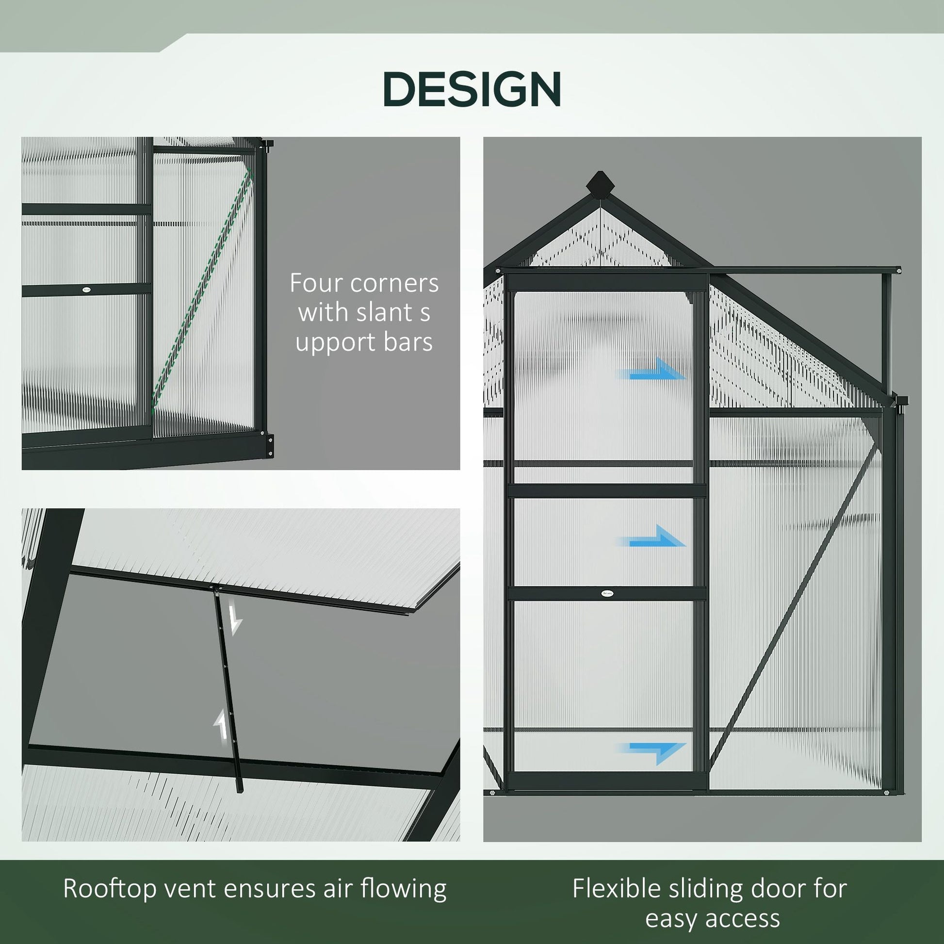 Greenhouse Garden Green House Outdoor Greenhouse Kit PC Board with Sliding Door, 6.2' x 6.3' x 6.6' Grey Walk In Greenhouses   at Gallery Canada