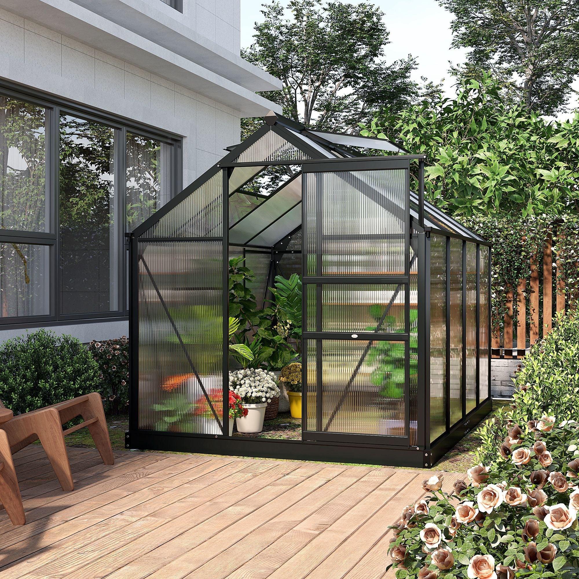 Greenhouse Garden Green House Outdoor Greenhouse Kit PC Board with Sliding Door, 6.2' x 8.3' x 6.6' Grey Walk In Greenhouses   at Gallery Canada