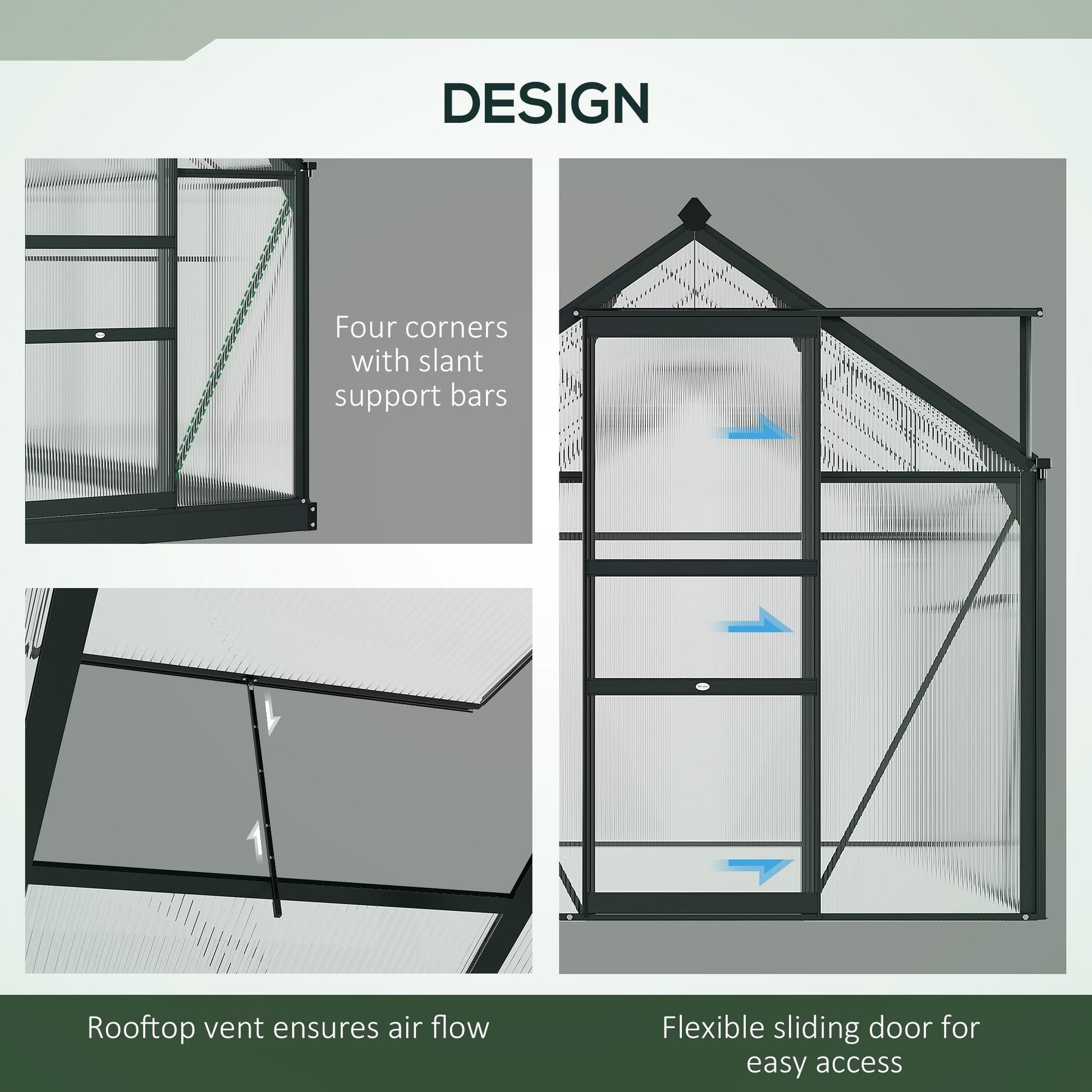 Greenhouse Garden Green House Outdoor Greenhouse Kit PC Board with Sliding Door, 6.2' x 8.3' x 6.6' Grey Walk In Greenhouses   at Gallery Canada