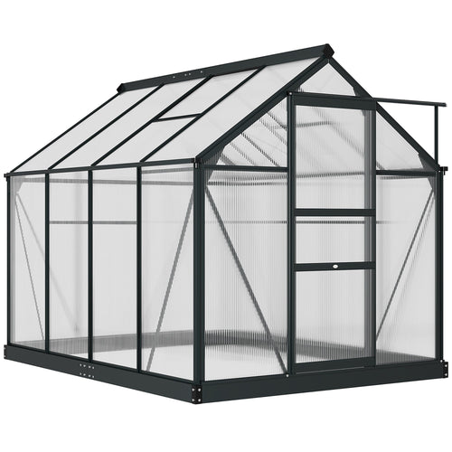 Greenhouse Garden Green House Outdoor Greenhouse Kit PC Board with Sliding Door, 6.2' x 8.3' x 6.6' Grey