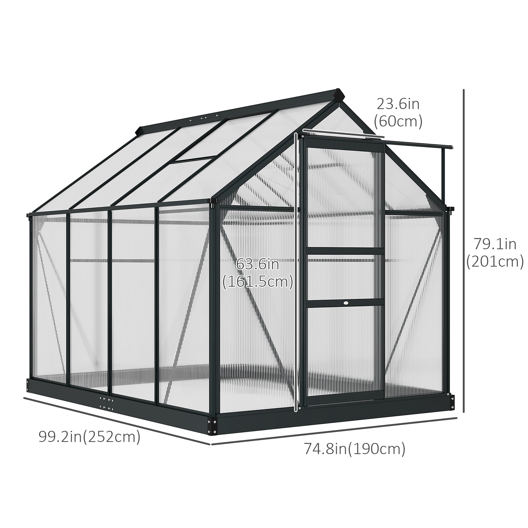 Greenhouse Garden Green House Outdoor Greenhouse Kit PC Board with Sliding Door, 6.2' x 8.3' x 6.6' Grey Walk In Greenhouses   at Gallery Canada