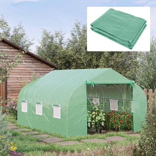 PE Greenhouse Replacement Cover with Zipper Door & Windows, 11.5' x 9.8' x 6.6', Green