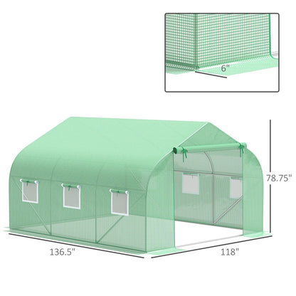 PE Greenhouse Replacement Cover with Zipper Door & Windows, 11.5' x 9.8' x 6.6', Green Tunnel Greenhouses   at Gallery Canada