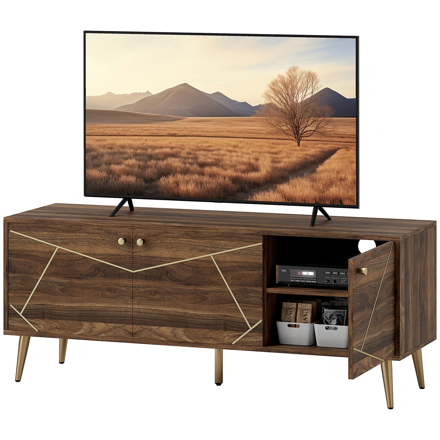 Modern TV Stand for up to 60" TV, TV Cabinet with Adjustable Shelves, Cable Management for Living Room, Rustic Brown TV Stands at Gallery Canada