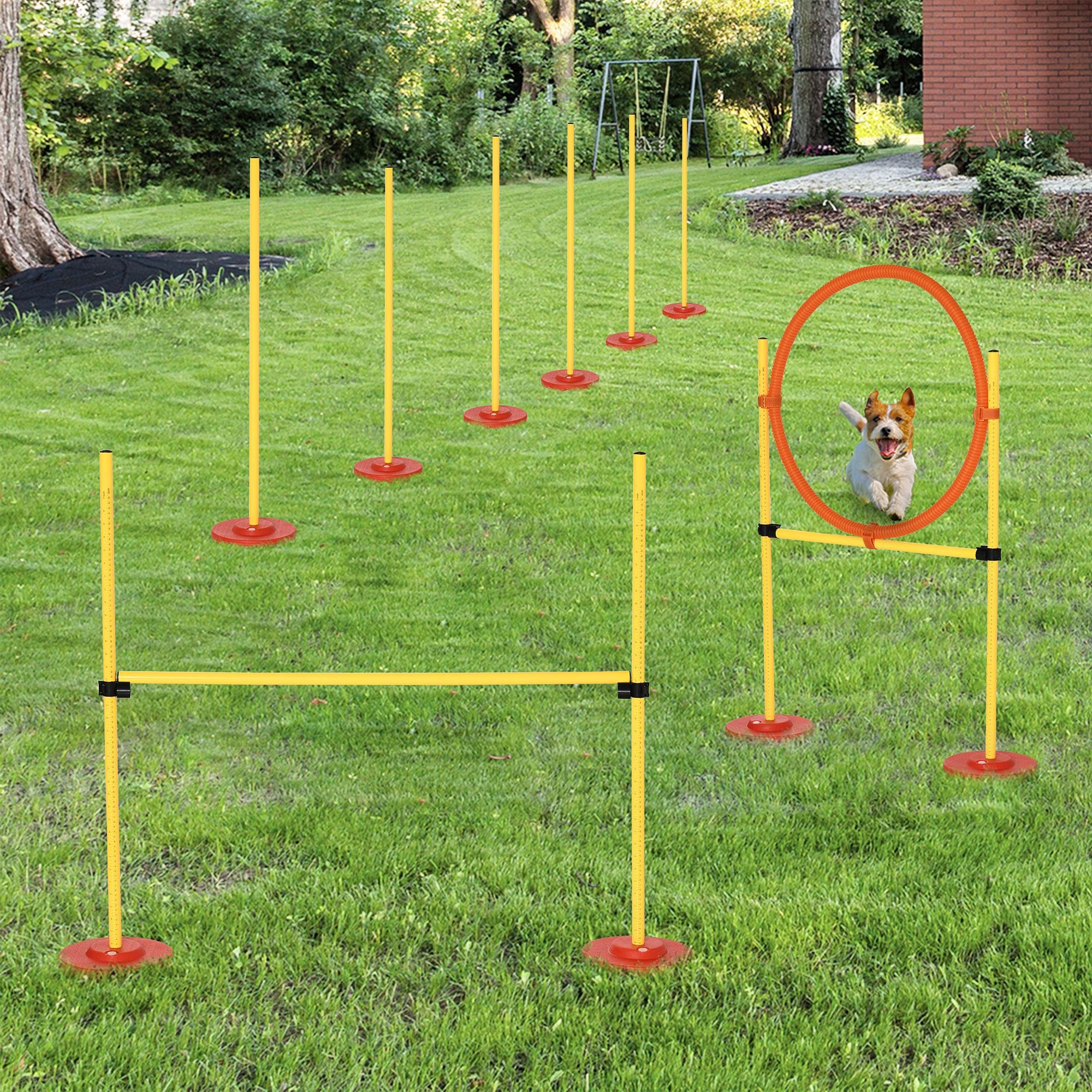 3PCs Portable Pet Agility Training Obstacle Set for Dogs w/ Adjustable Weave Pole, Jumping Ring, Adjustable High Jump Dog Agility Training Equipment at Gallery Canada
