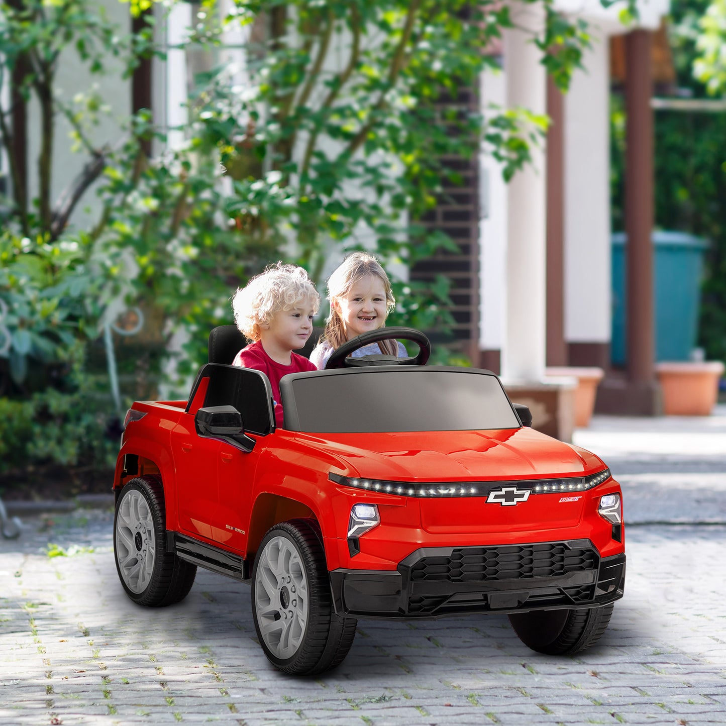 12V CHEVROLET SILVERADO EV RST Licensed Kids Car w/ Remote, Spring Suspension, Soft Start, Training Wheels, Red Electric Toy Cars   at Gallery Canada