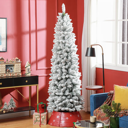 7ft Pencil Christmas Tree, Flocked Tree with 687 Branch Tips and Metal Base for Home, Indoor, Holiday Pencil Christmas Trees Green  at Gallery Canada