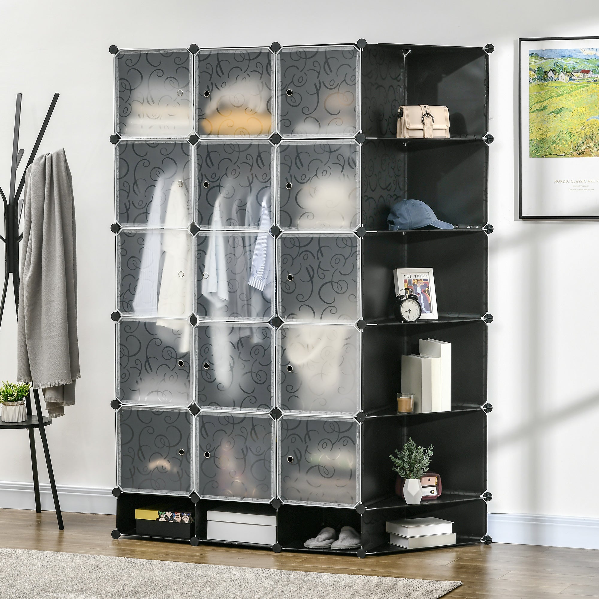 Cube Storage Organizer, DIY 20-Cube Modular Cabinet, Shoe Rack with Doors for Living Room, Black Clothing Storage   at Gallery Canada