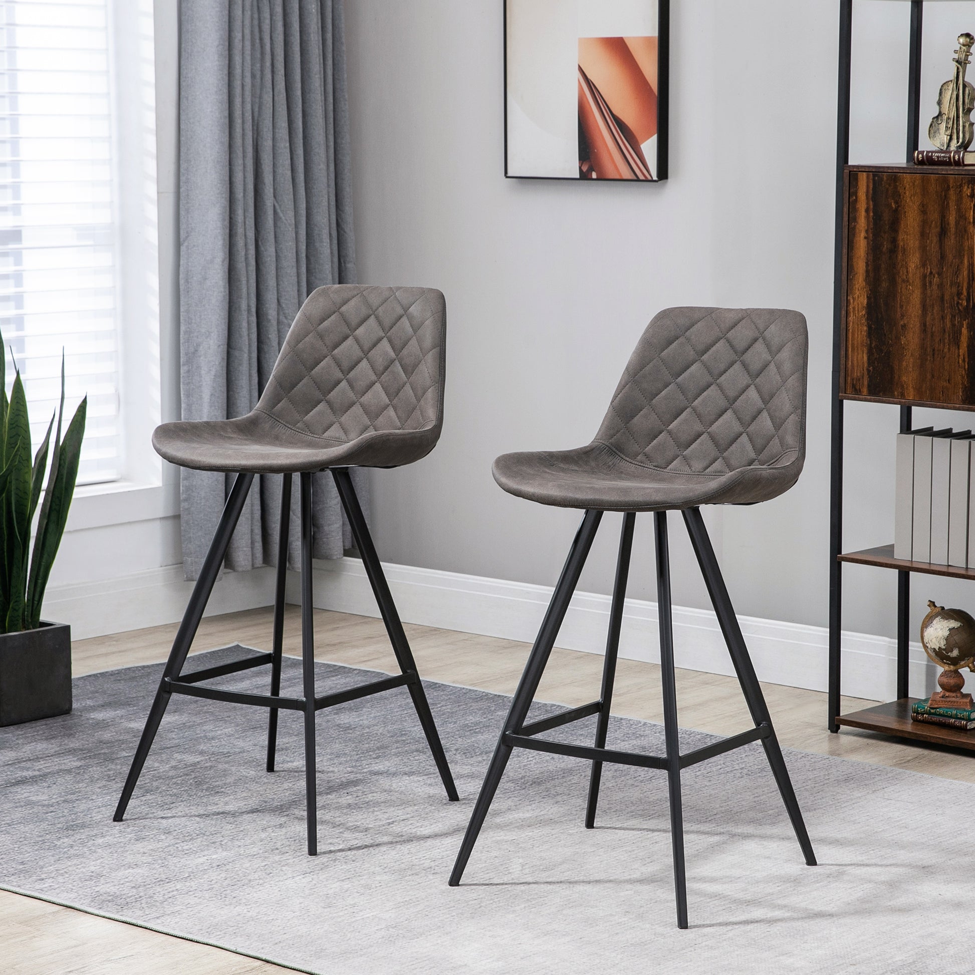 Set of 2 Microfiber Cloth Bar Stools, Multi-functional Kitchen Stools, Bar Chair with Metal Leg Padded Cushion Seat for Dining, Charcoal Grey Bar Stools Charcoal Grey  at Gallery Canada