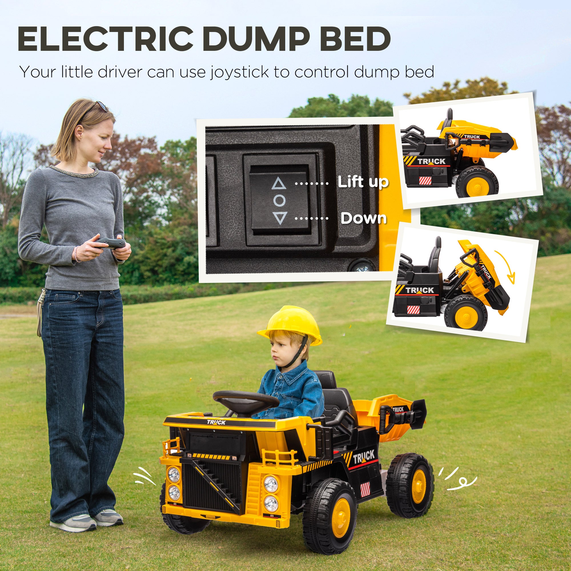 12V Kids Ride On Dump Truck Construction Vehicle w/ Electric Dump Bed, Shovel, Spring Suspension Wheels Kids Ride On Excavators   at Gallery Canada