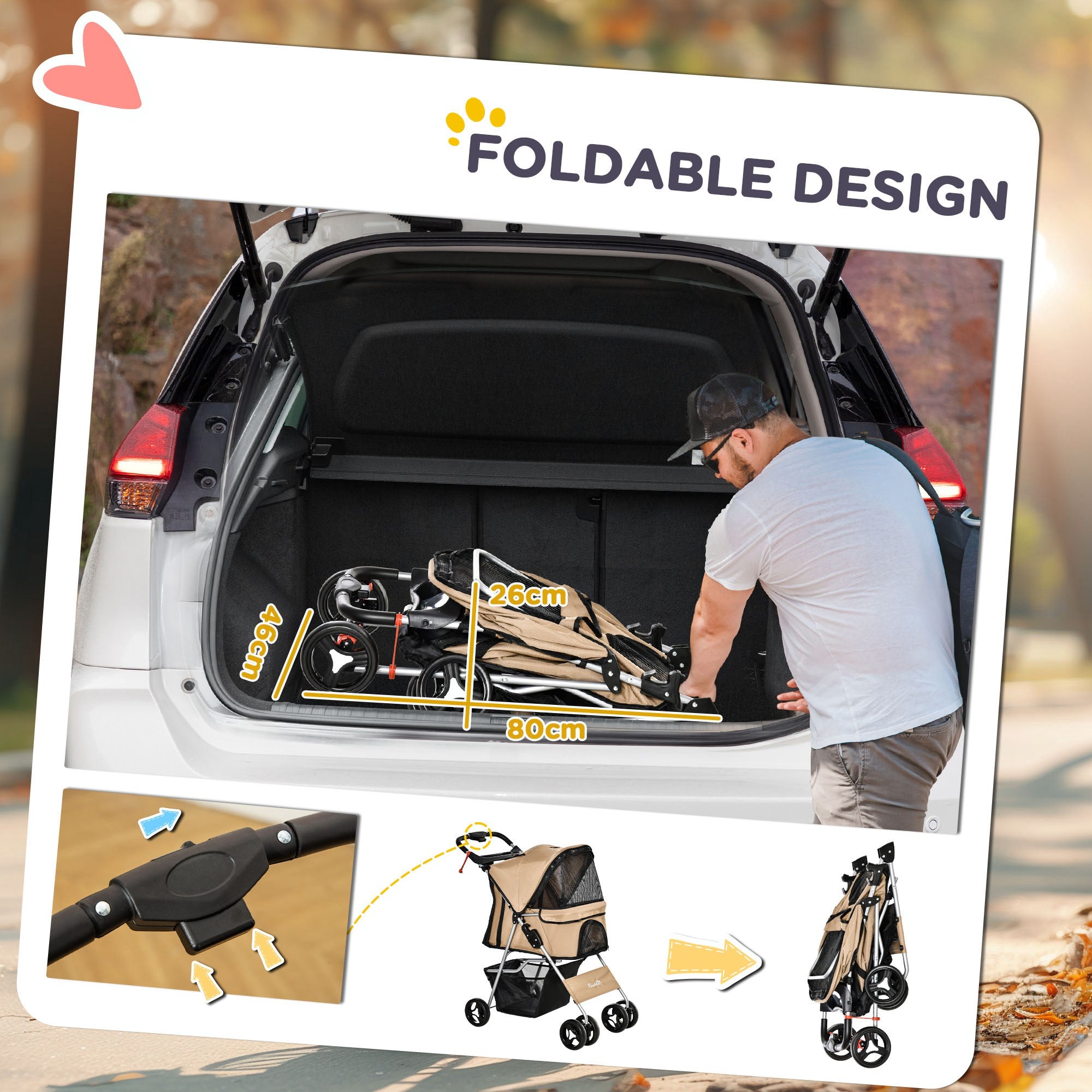 Pet Stroller Foldable Carrier for Cat, Dog and More 4 Wheels Travel Jogger with Cup Holder, Storage Basket, 360 ° swiveling front wheels, Easy Fold, Coffee Dog Bike Trailers & Strollers at Gallery Canada