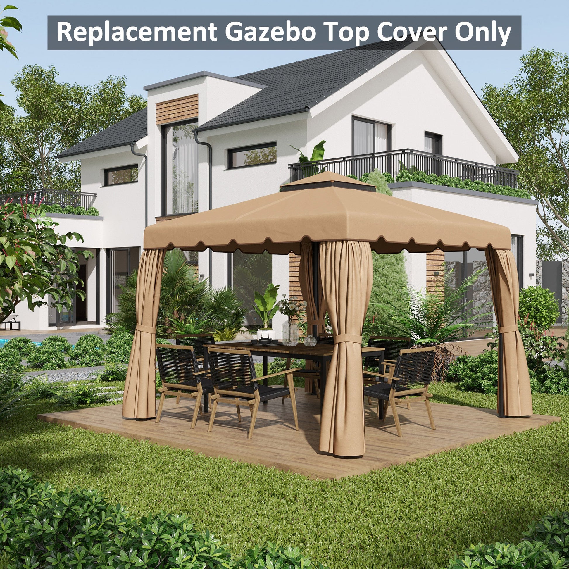 9.8' x 9.8' Replacement Canopy, Gazebo Top Cover with Double Vented Roof for Garden Patio (TOP ONLY), Khaki Gazebos   at Gallery Canada