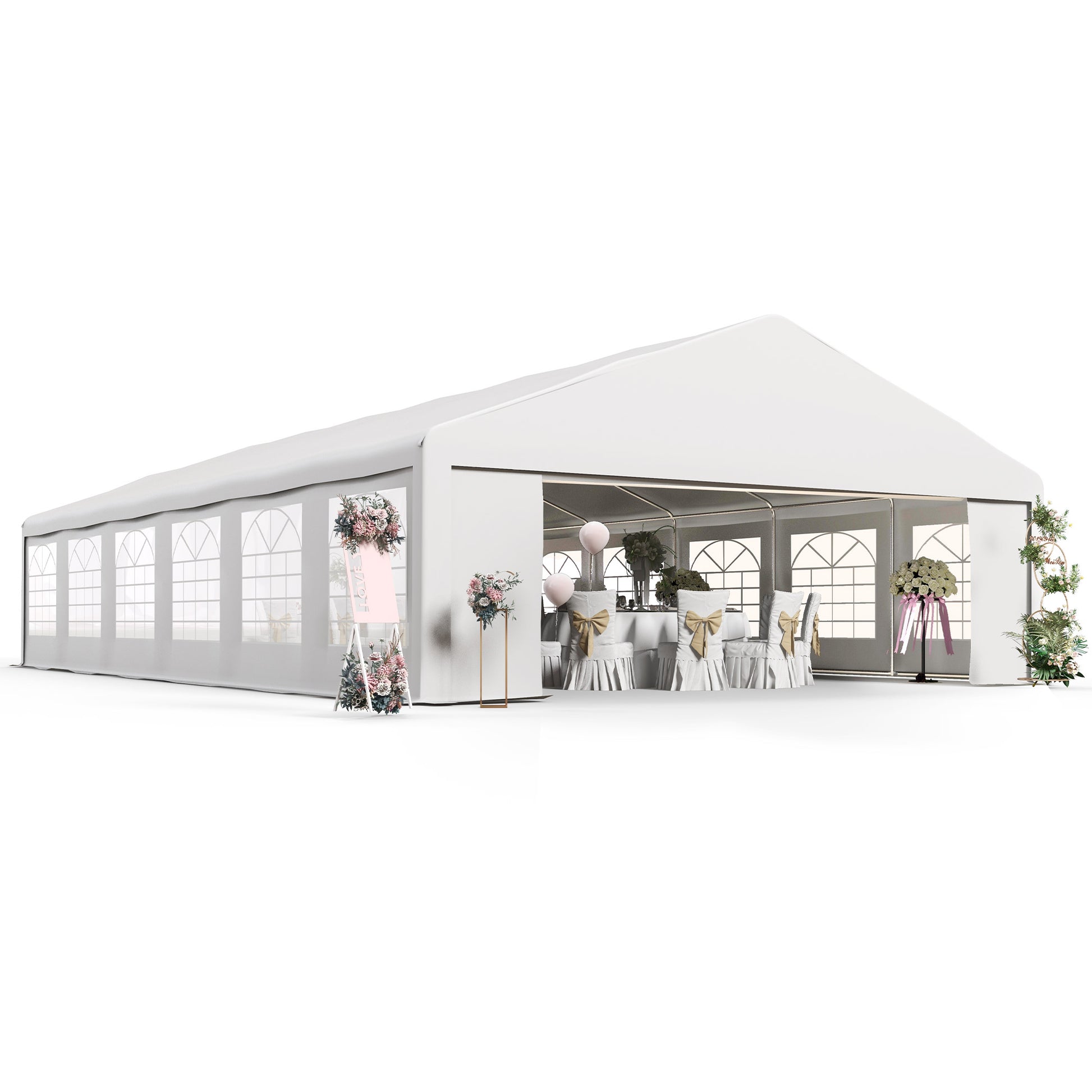 23' x 39' Party Tent, Heavy Duty Outdoor Canopy Tent Shelter with 2 Doors and 12 Windows for Parties, Events, White Gazebos at Gallery Canada