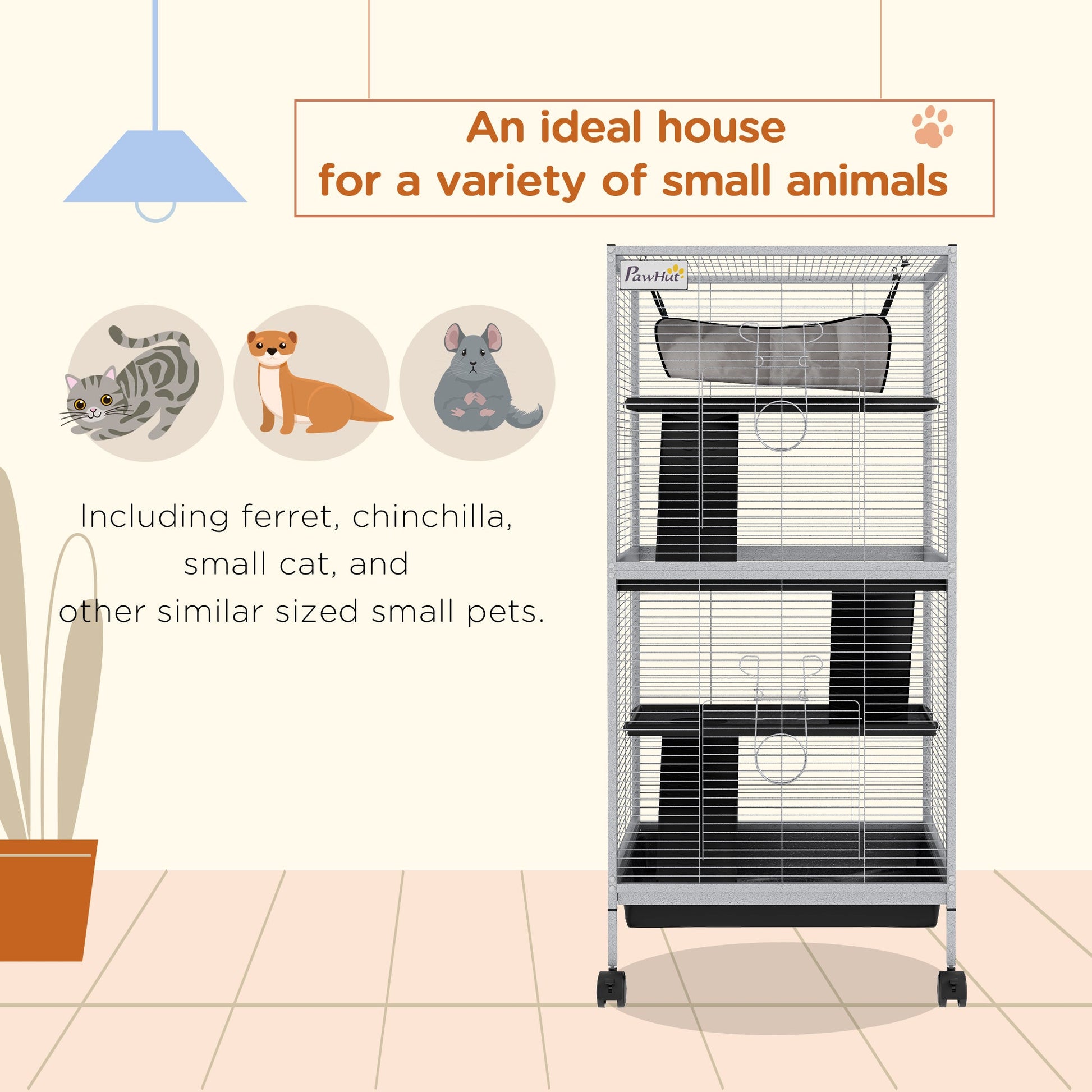 Steel Small Animal Cage for Guinea Pig, Ferret, Chinchilla, Kitten and Rabbit, Light Grey Houses & Habitats   at Gallery Canada