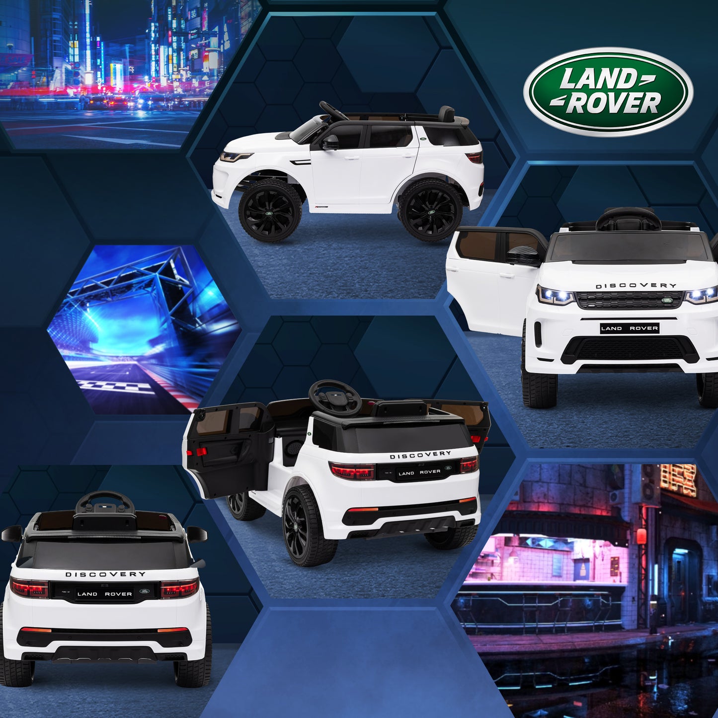 Land Rover Discovery Sport Licensed 12V Ride on Car w/ Remote, Soft Start, LED Lights, Music Horn, White Electric Toy Cars   at Gallery Canada