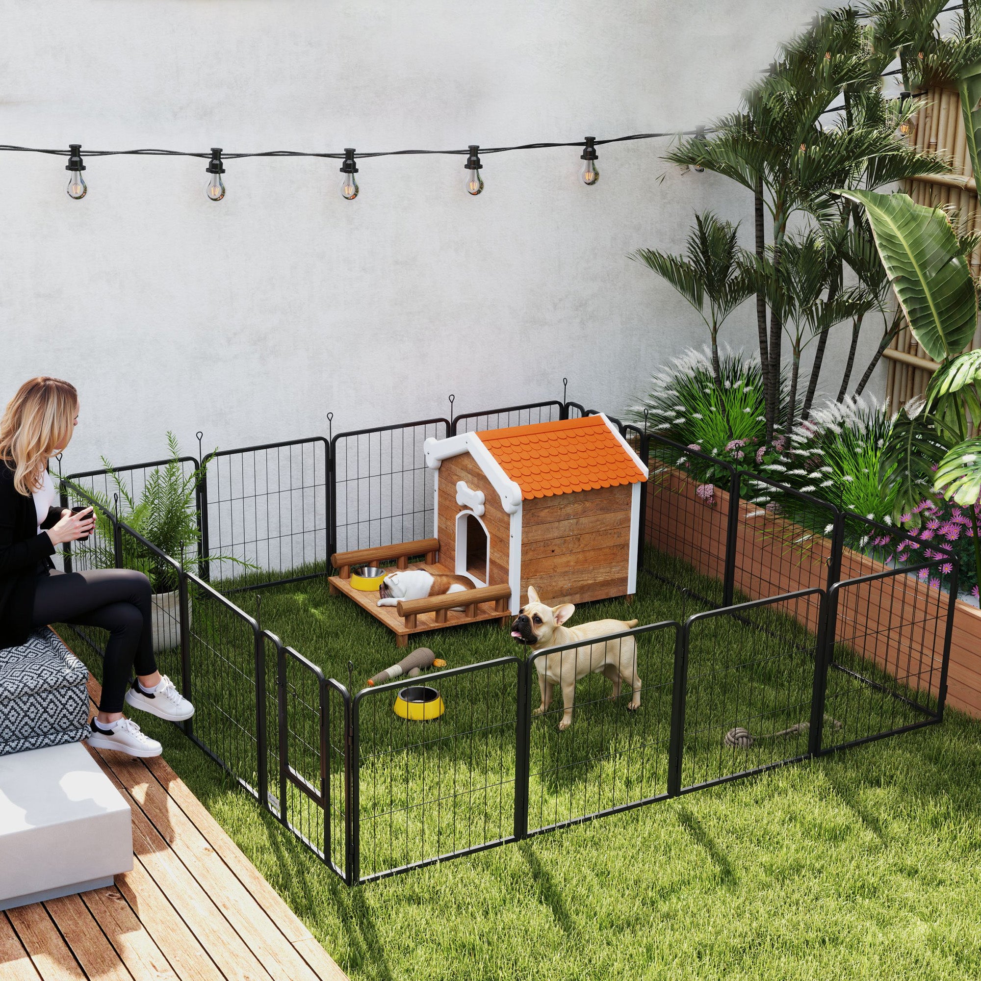 16 Panels Dog Playpen with Straps, Portable &; DIY, for Small Dogs, for Yard, RV, Camping, Garden, 24