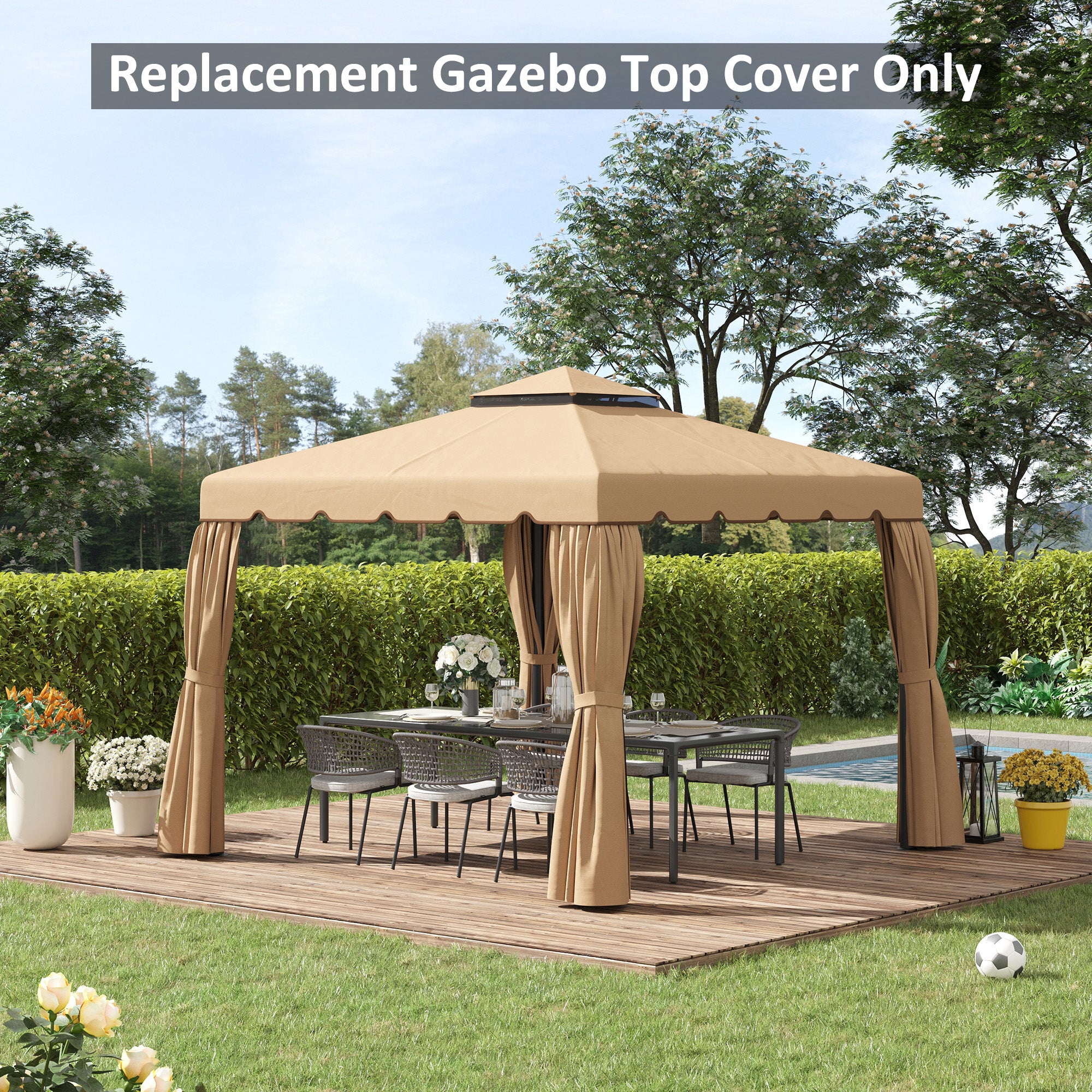 9.8' x 9.8' Replacement Canopy, Gazebo Top Cover with Double Vented Roof for Garden Patio (TOP ONLY), Khaki Gazebos at Gallery Canada