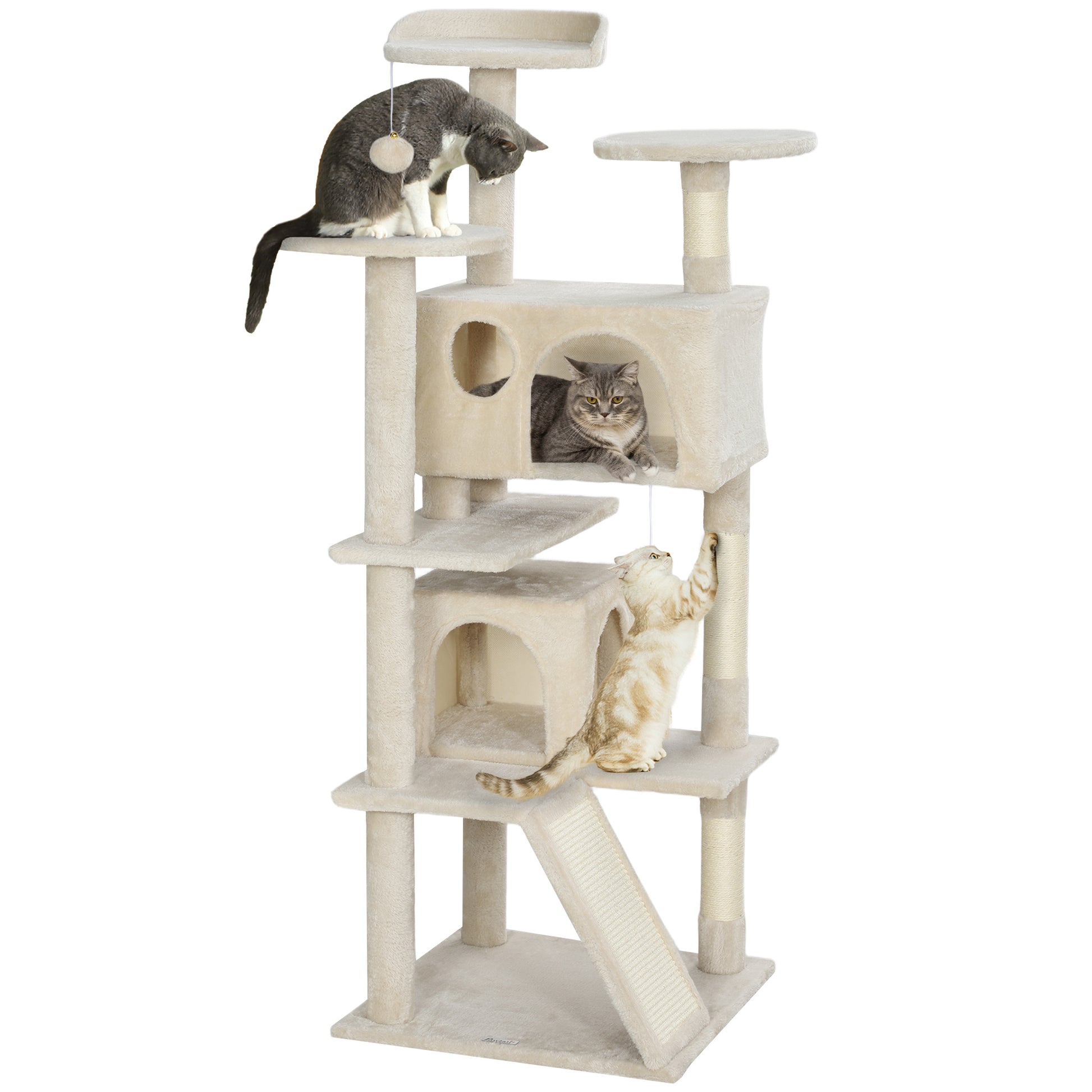 54" Cat Tree, Multi-Level Cat Tower with Scratching Posts, Cat Condos, Bed, Platforms, Ramp, Toy Ball, Beige Cat Towers   at Gallery Canada