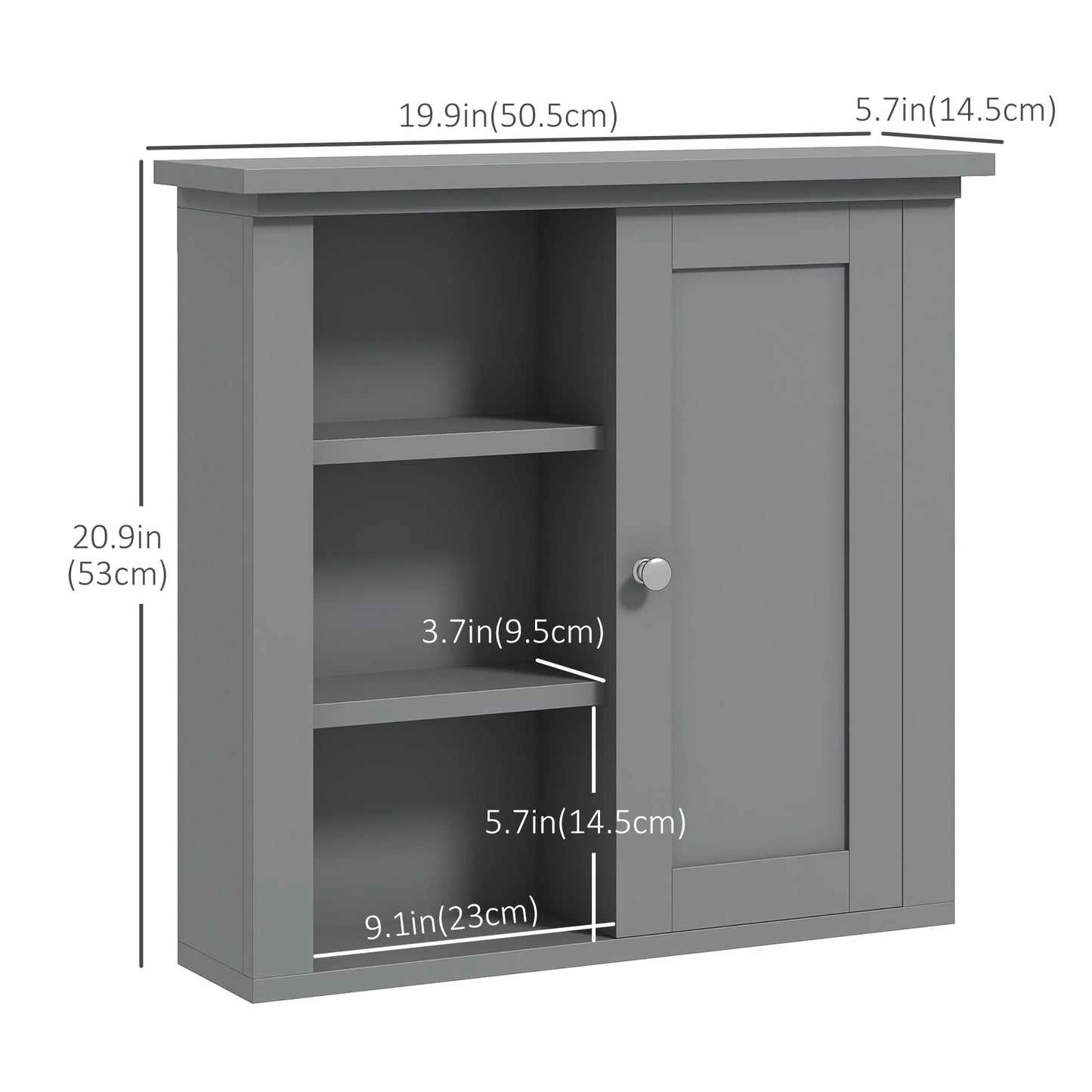 Bathroom Wall Cabinet, Wall Mounted Medicine Cabinet with 3 Open Shelves and Storage Cupboard for Laundry Room, Grey Wall Mounted Cabinets   at Gallery Canada