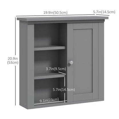 Bathroom Wall Cabinet, Wall Mounted Medicine Cabinet with 3 Open Shelves and Storage Cupboard for Laundry Room, Grey Wall Mounted Cabinets   at Gallery Canada