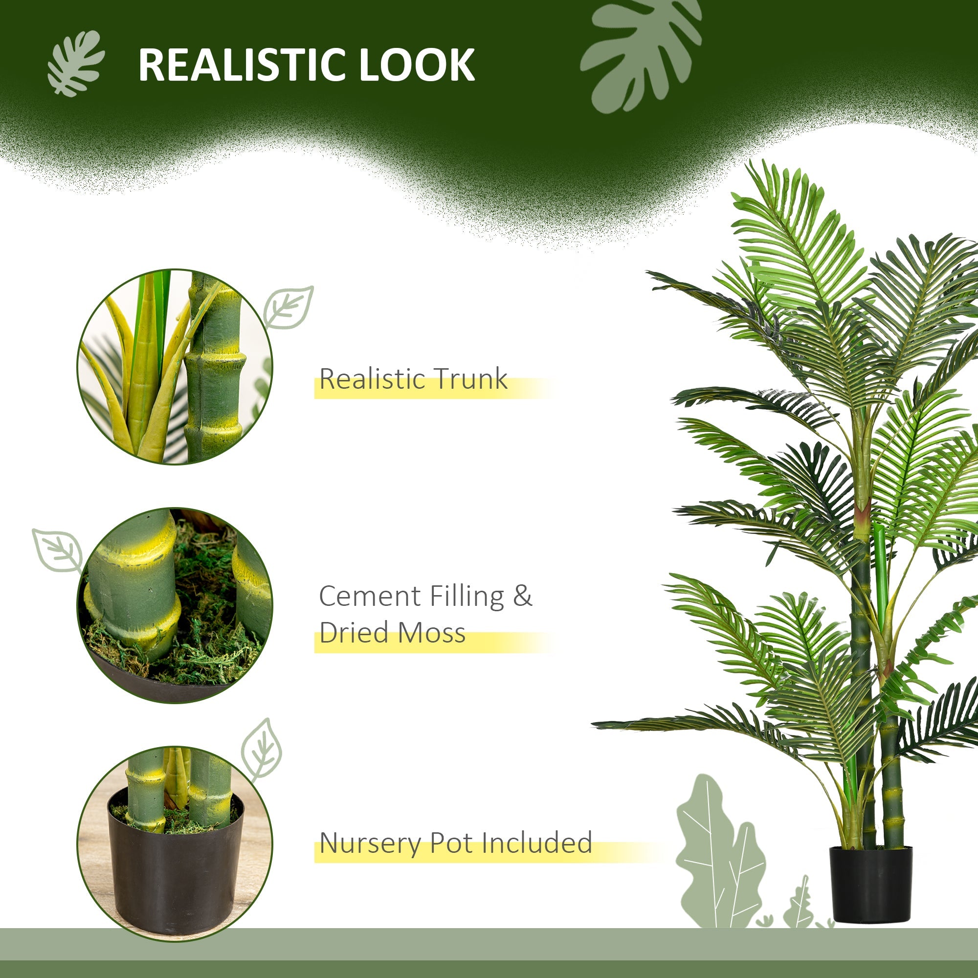 Artificial Tree Areca Palm Tree Fake Plants in Pot with 21 Leaves for Indoor Outdoor Decor, 8