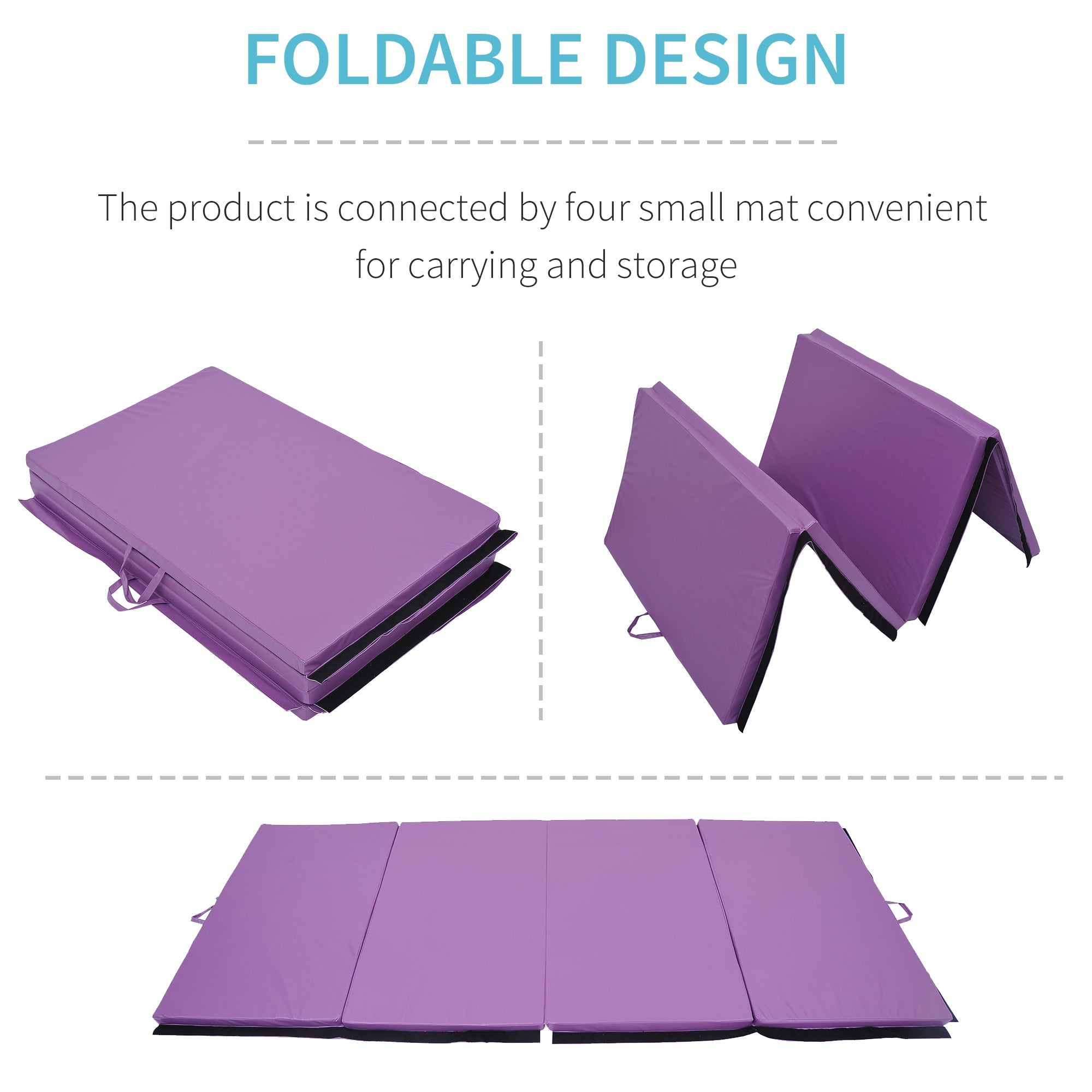 4'x10'x2'' Folding Gymnastics Tumbling Mat, Exercise Mat with Carrying Handles for Yoga, MMA, Martial Arts, Stretching, Purple Gymnastics Mats   at Gallery Canada