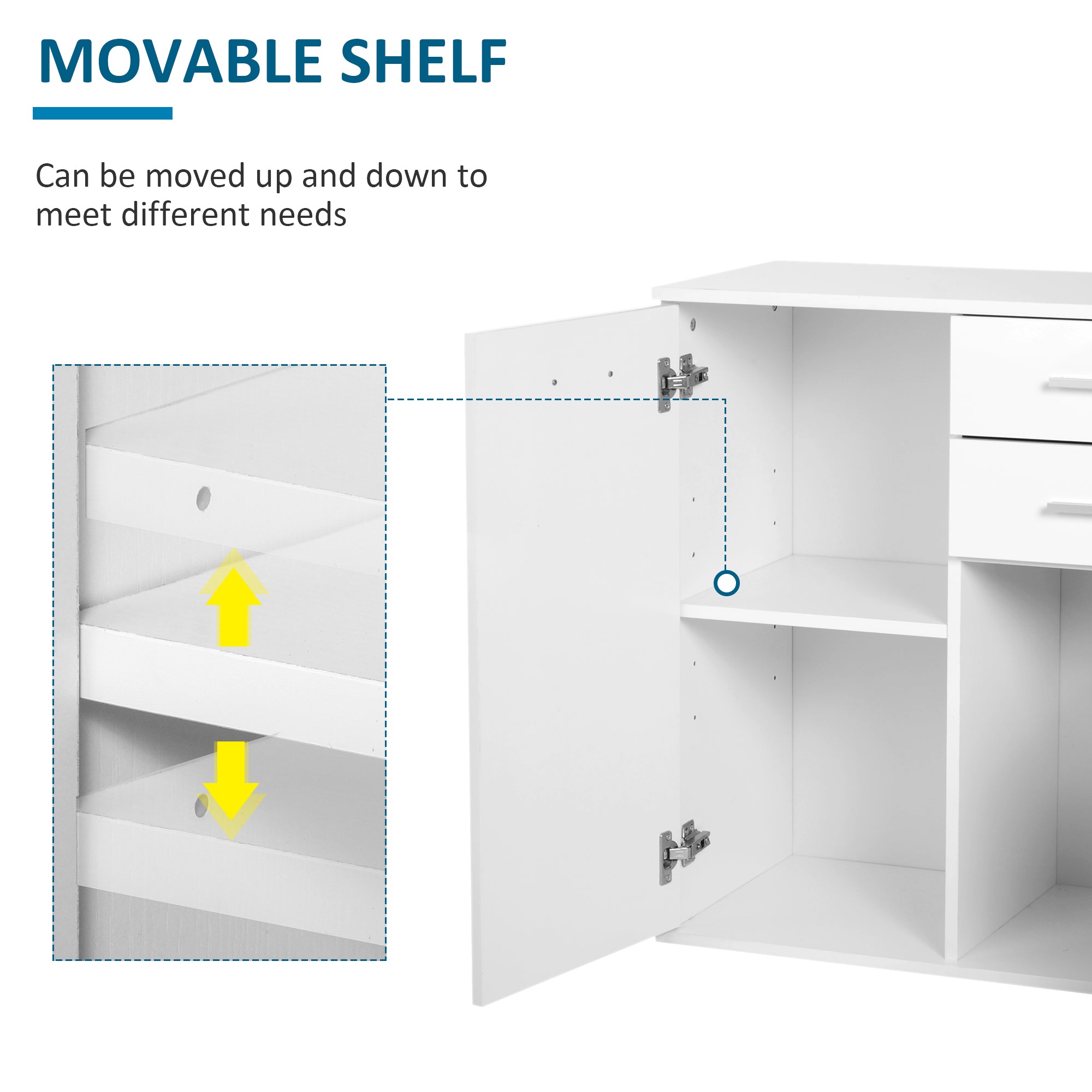 High Gloss Sideboard with 2 Drawers and 2 Doors, Buffet Cabinet with Adjustable Shelf, Coffee Bar Cabinet with Storage, White Storage Cabinets at Gallery Canada