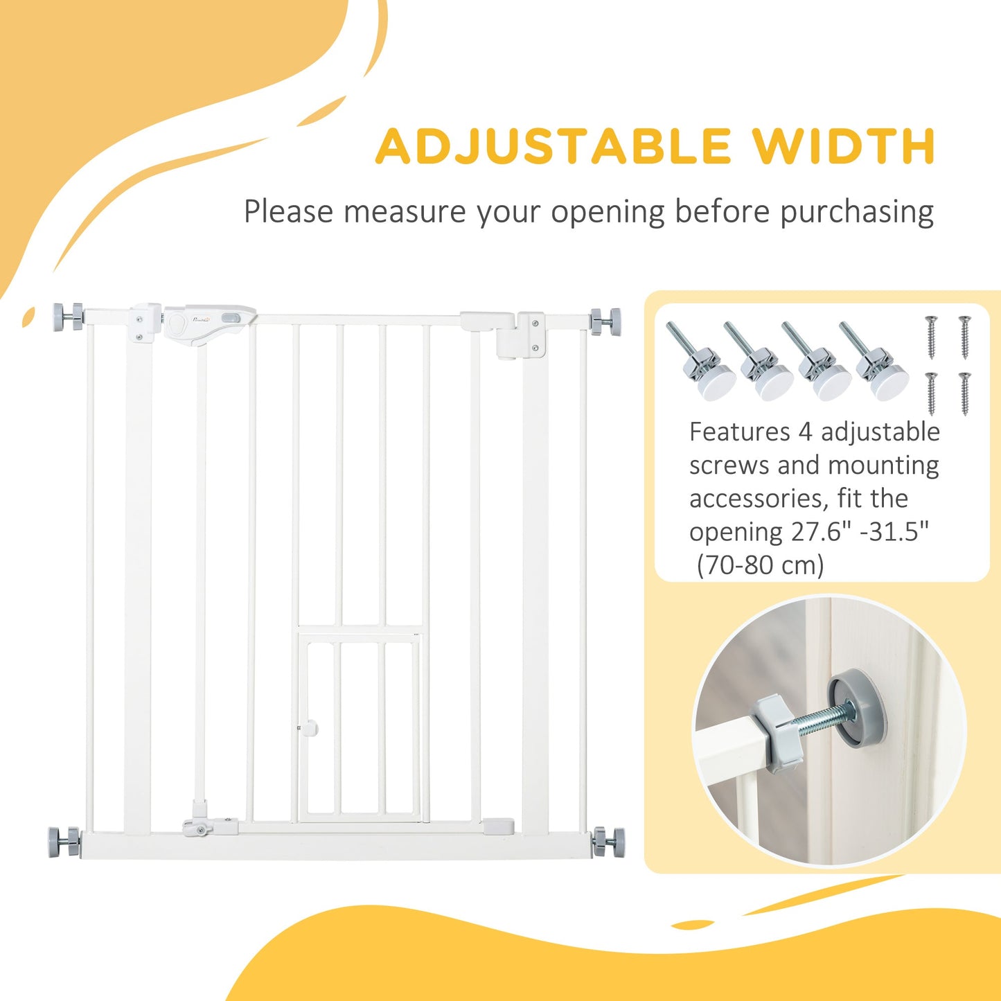 Pet Gate Extra Wide Press-Mounted with Cat Door, Auto Closing Pet Gate for Stair, Hallway, 29-32 Inch, White Houses, Kennels & Pens   at Gallery Canada