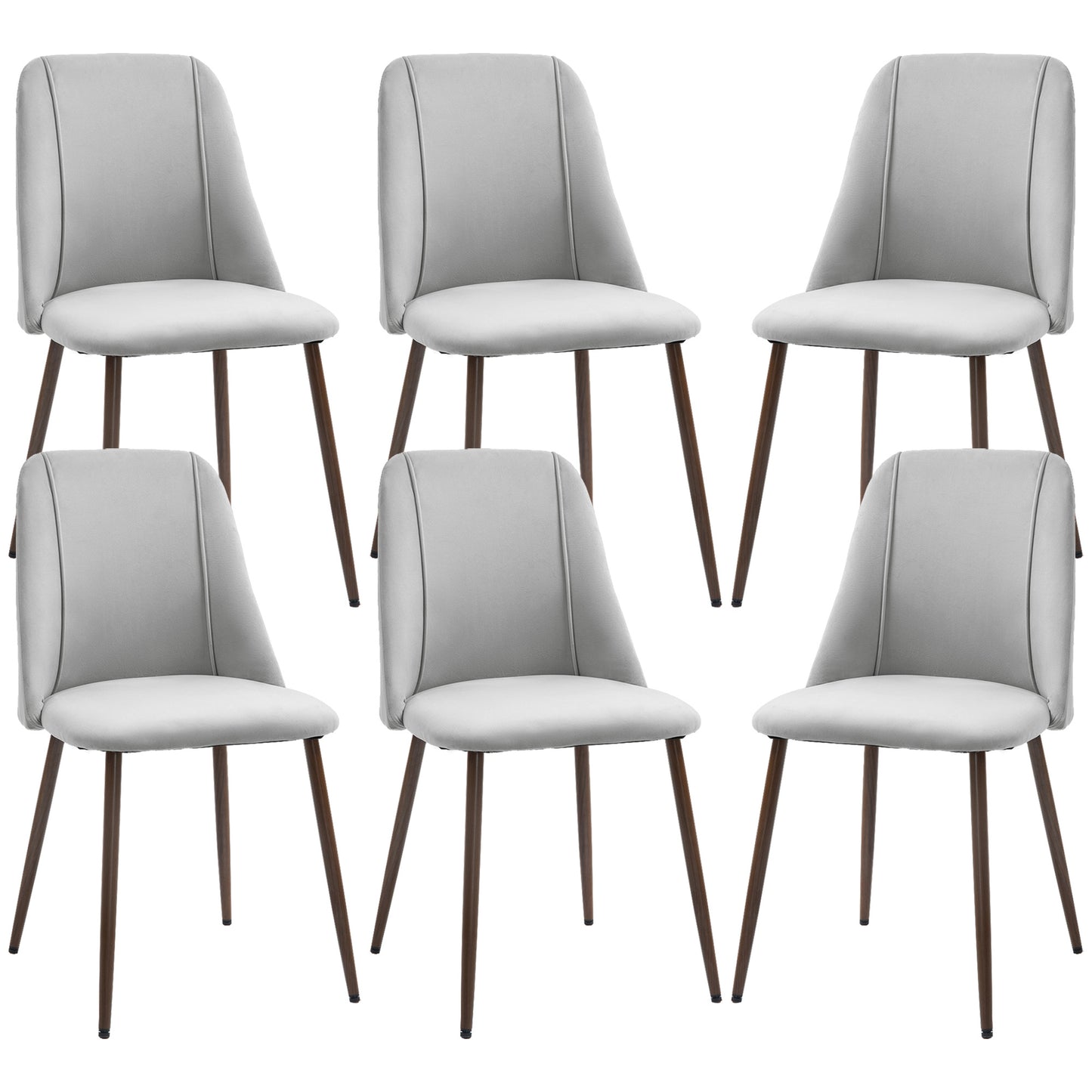 Upholstered Dining Chairs Set of 6, Velvet Accent Chair with Back and Wood-grain Steel Leg for Kitchen, Grey Dining Chairs at Gallery Canada