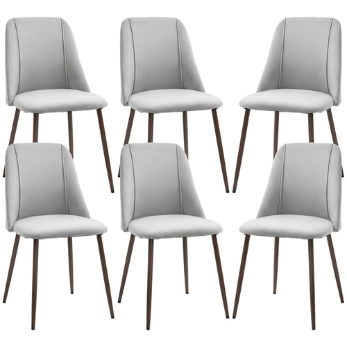 Upholstered Dining Chairs Set of 6, Velvet Accent Chair with Back and Wood-grain Steel Leg for Kitchen, Grey