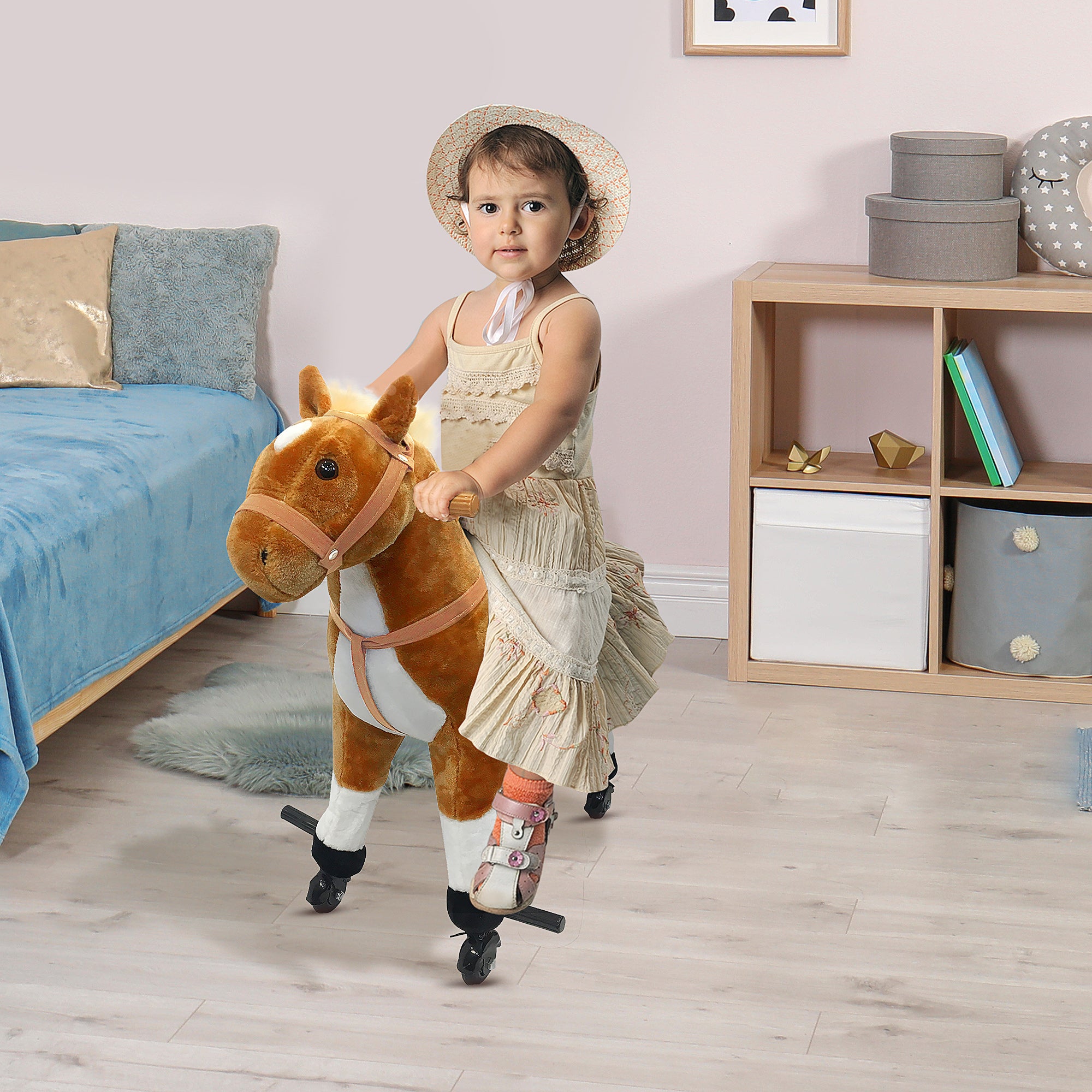 Kids Rocking Horse, Large Walking Ride on Toy for Toddlers 3 year old, Baby Plush Animal Rocker with Sound and Wheel, Brown Rocking Horses at Gallery Canada