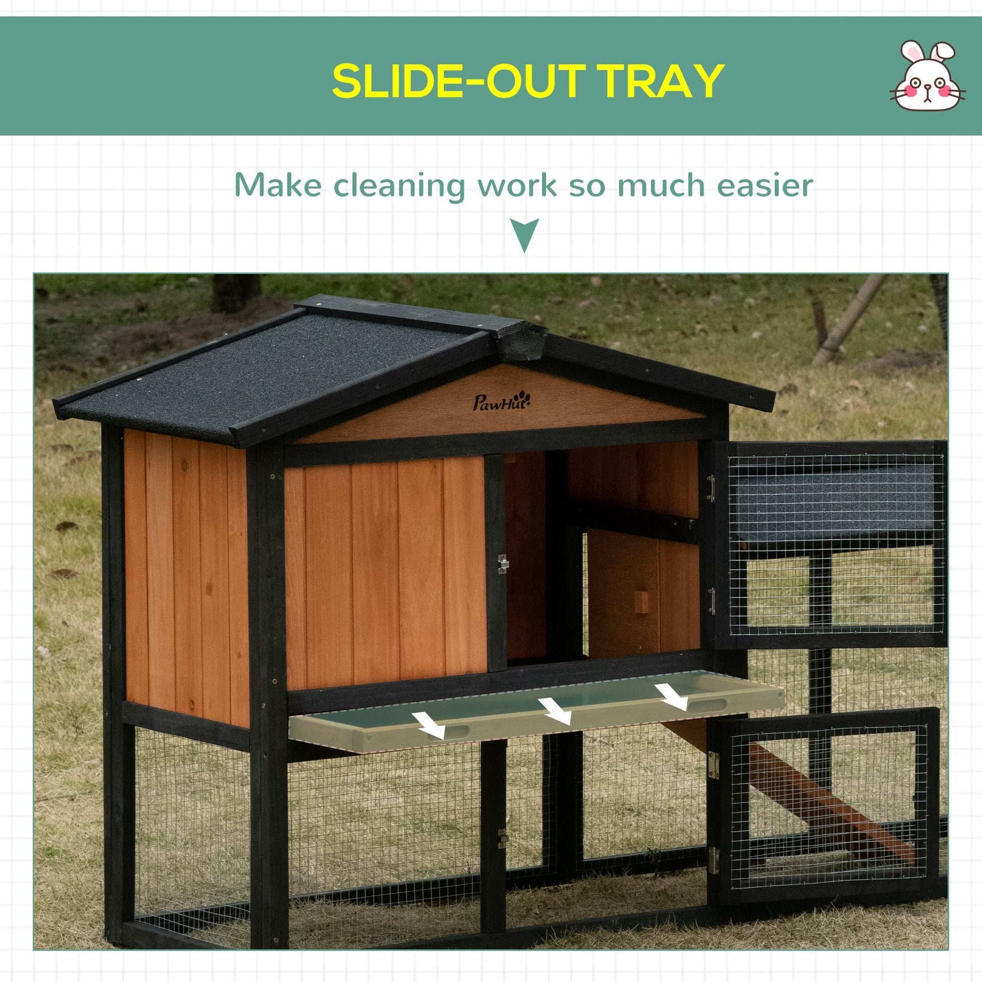 69" Wooden Rabbit Hutch Pet Playpen Bunny House Enclosure with Run Box, Slide-out Tray, Ramp, for Rabbits and Small Animals, Black Rabbit Hutch   at Gallery Canada