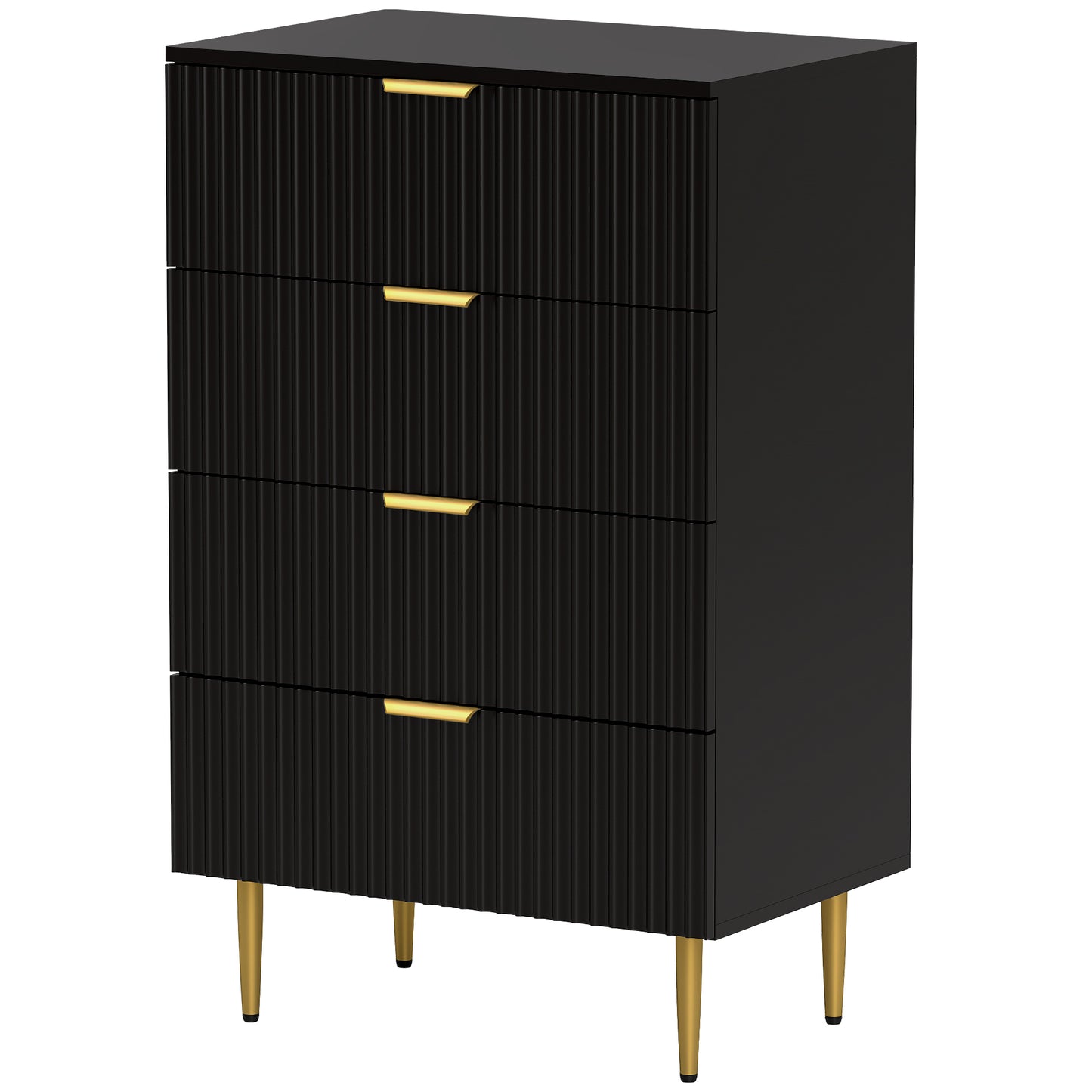 Modern Chest of Drawers 4 Drawer Dresser for Bedroom with Gold Legs and Handles, Black Storage Cabinets at Gallery Canada