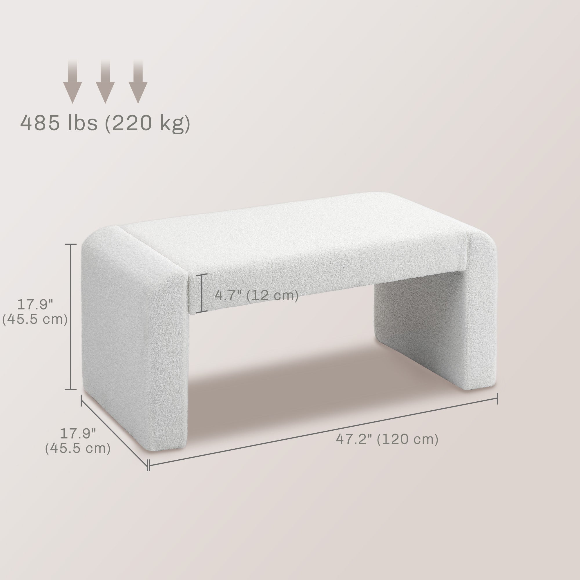 Upholstered Bedroom Bench, Boucle End of Bed Bench, Modern U-Shaped Entryway Bench, 39 x 18 x 18 Inches, White Storage Ottomans & Benches at Gallery Canada
