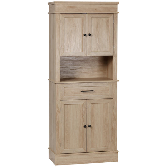 Modern Freestanding Kitchen Pantry Cabinet Cupboard with Doors Open Shelves Adjustable Shelving Microwave Space, Oak Kitchen Pantry Cabinets   at Gallery Canada