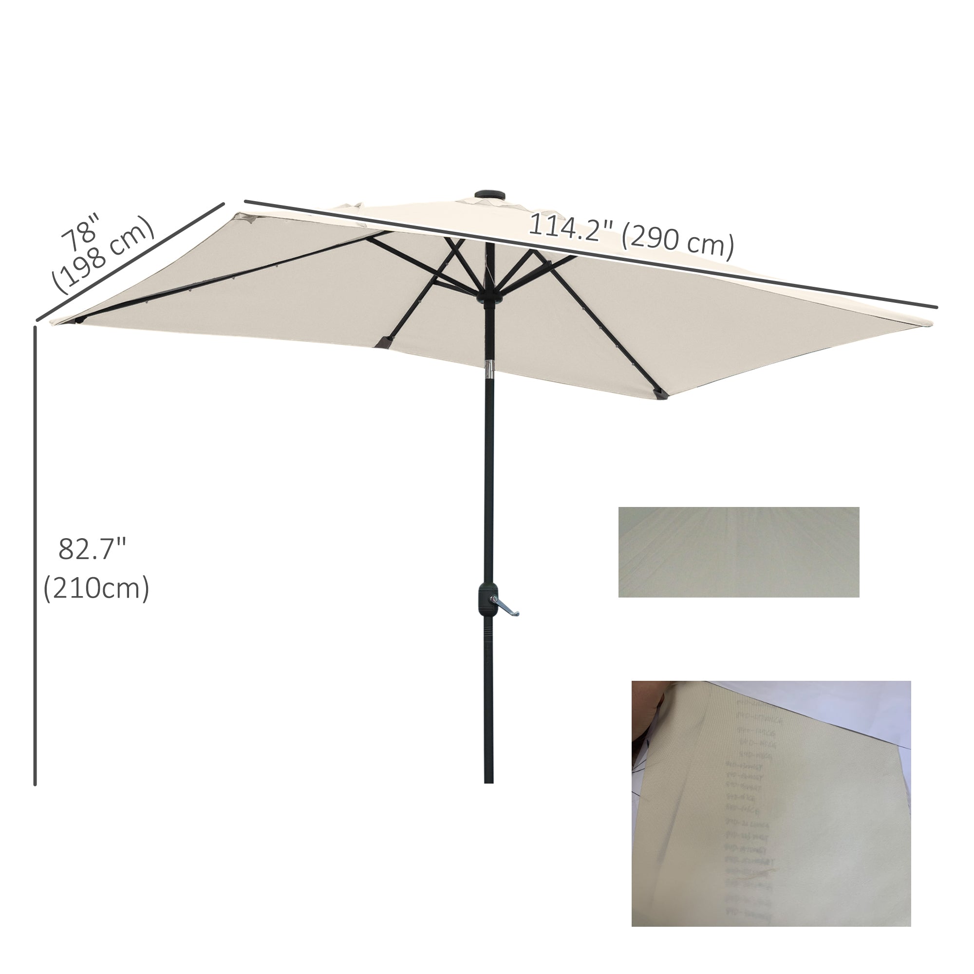 6' x 10' Patio Umbrella with 22 LED Solar Lights and Tilt, Rectangular Outdoor Table Umbrella with Crank, Beige Sun Umbrellas at Gallery Canada