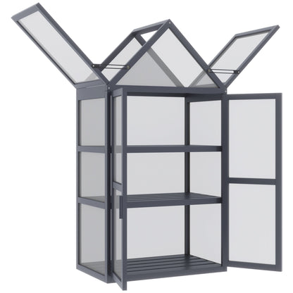 3-Tier Wooden Cold Frame Greenhouse with Shelves and Doors, 28"x17"x52", Grey Cold Frame Greenhouses Grey  at Gallery Canada