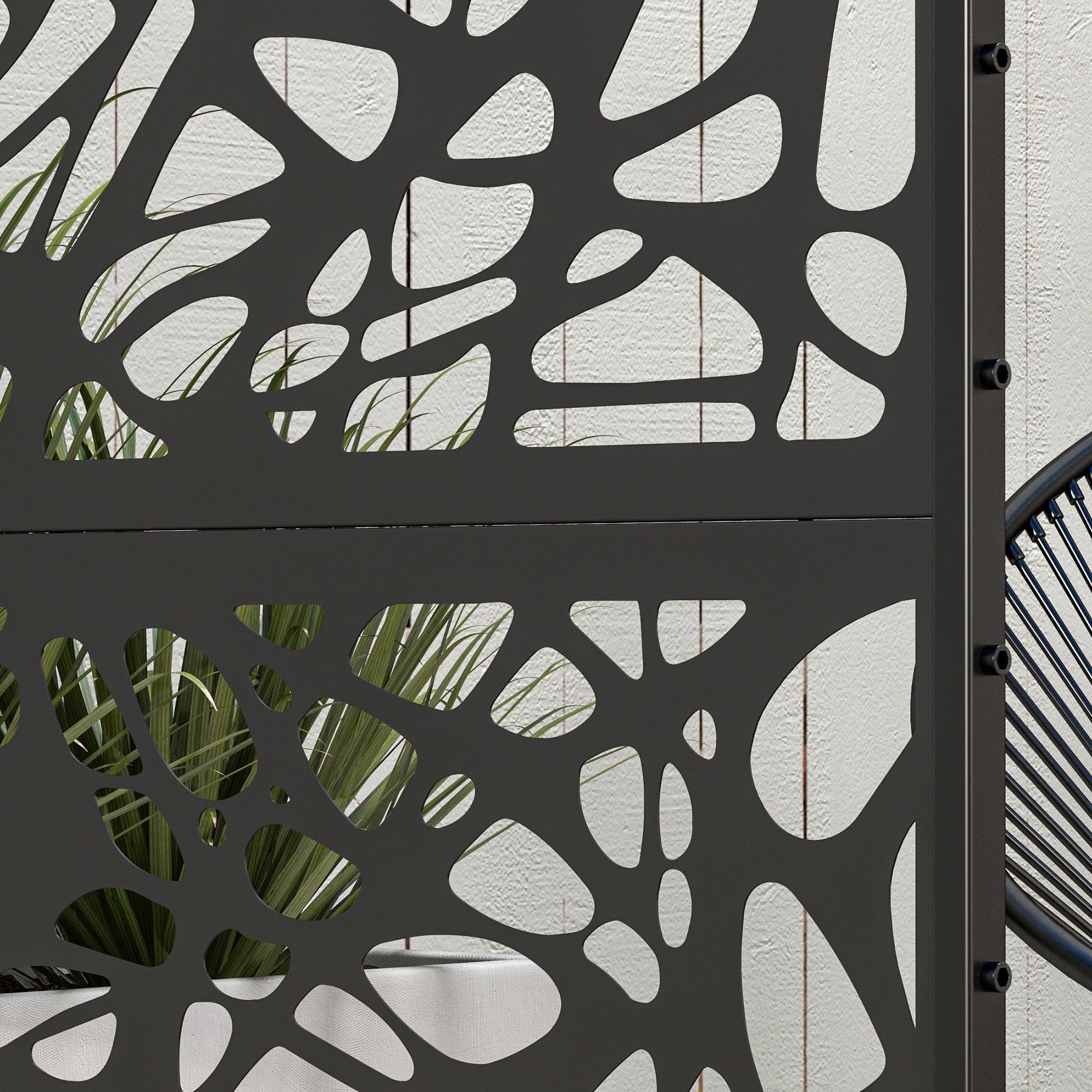 6.5FT Decorative Outdoor Divider, Metal Privacy Screen with Stand, Twisted Line Style, Black Side Awnings at Gallery Canada
