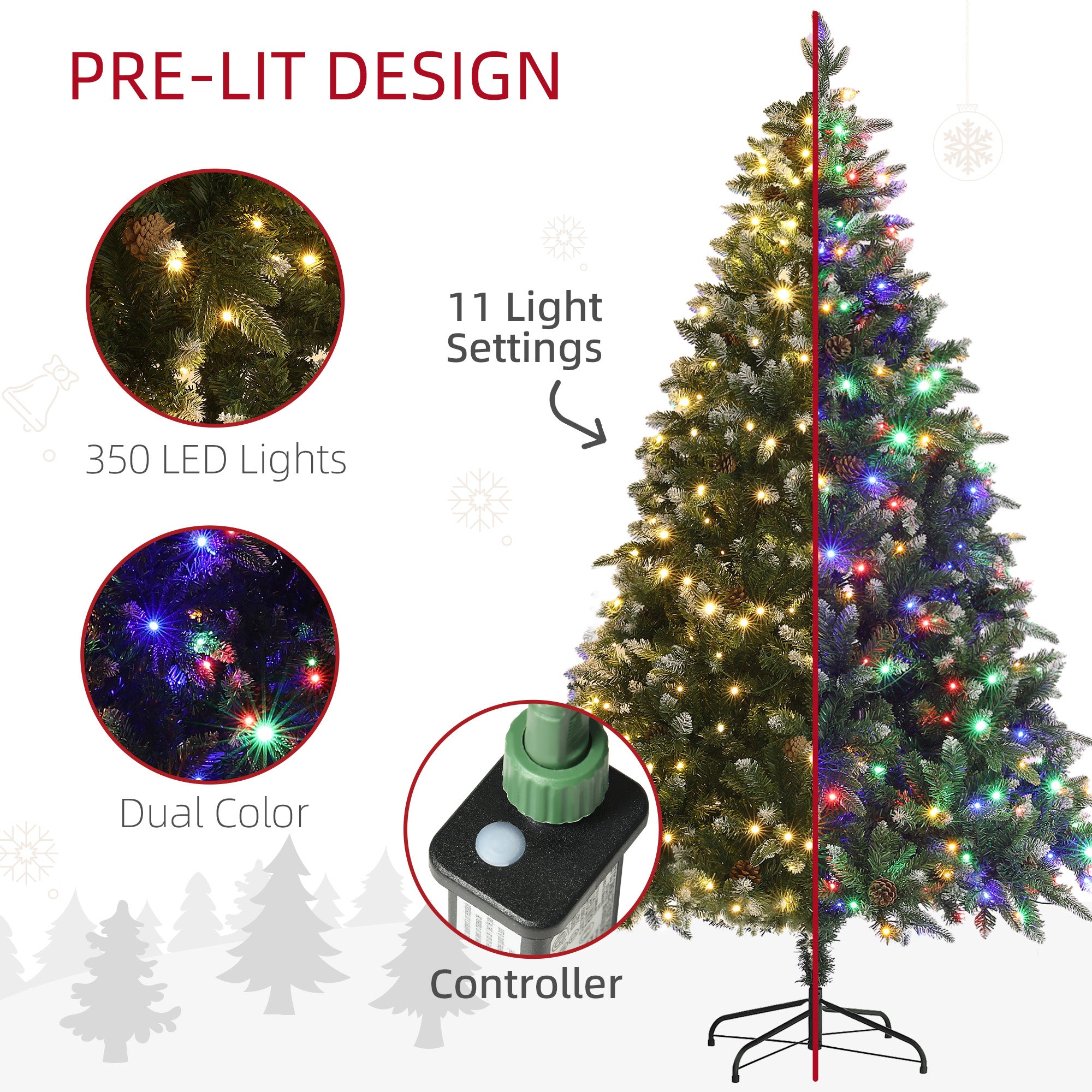 6 Foot Prelit Artificial Christmas Tree with Dual Colour LED Light, Hinged Xmas Tree for Home Office Holiday Pre Lit Christmas Trees   at Gallery Canada